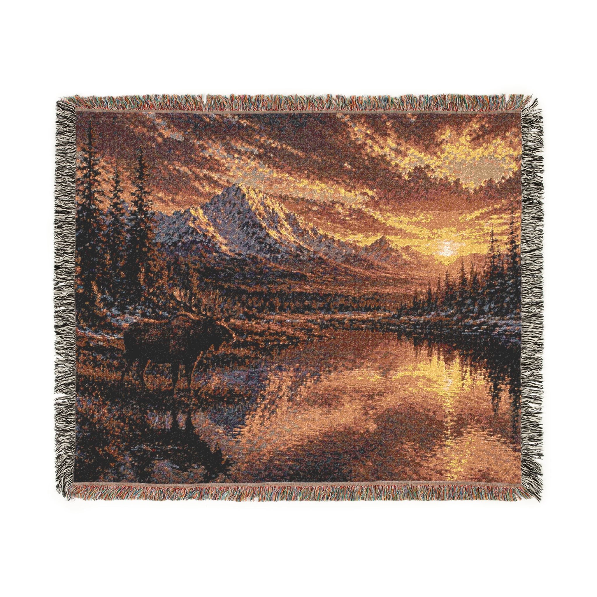 Sunset Mountain Lake Woven Blanket — Alaska