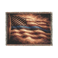 Throw Blanket — Rustic American Flag with Thin Blue Line Woven Throw