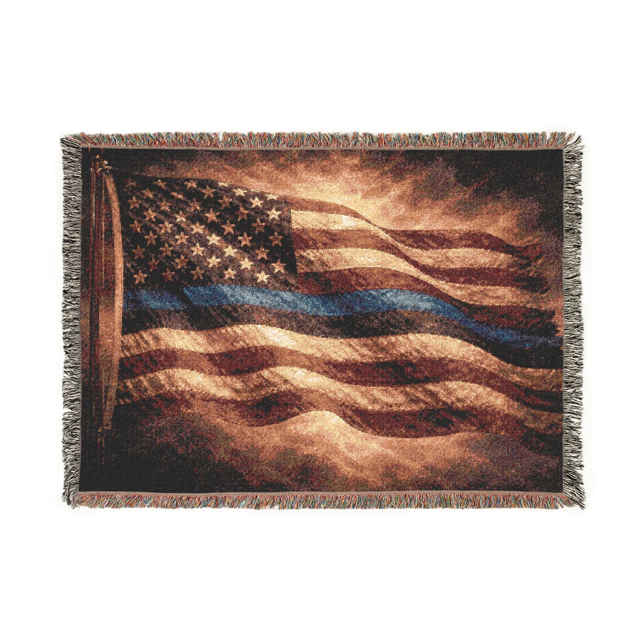 Throw Blanket — Rustic American Flag with Thin Blue Line Woven Throw