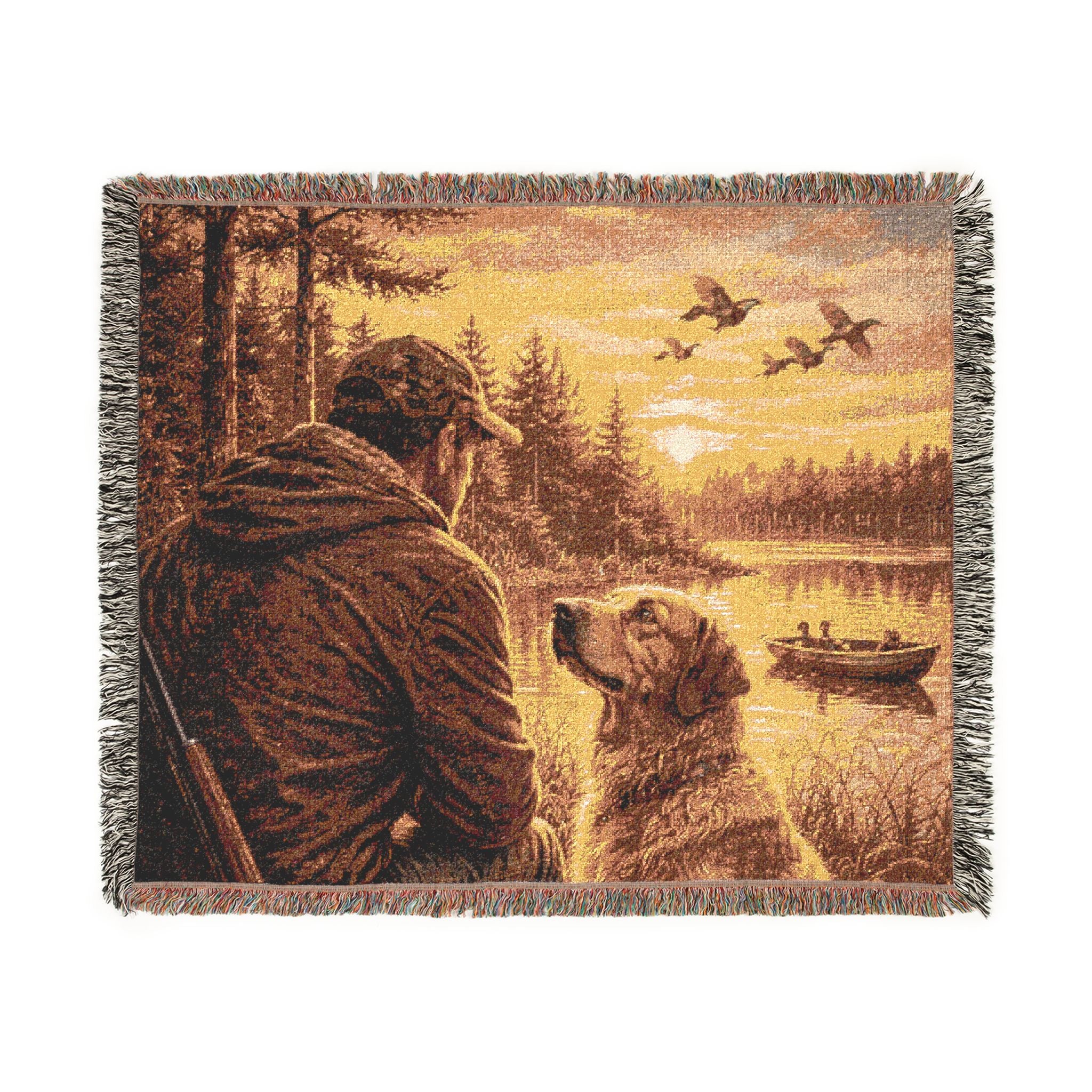 Woven Blanket - Rustic Hunter & Dog Sunset Throw