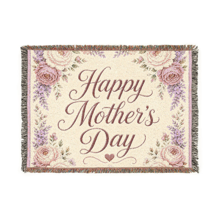 Happy Mother's Day Woven Blanket – Floral Decorative Throw for Mom