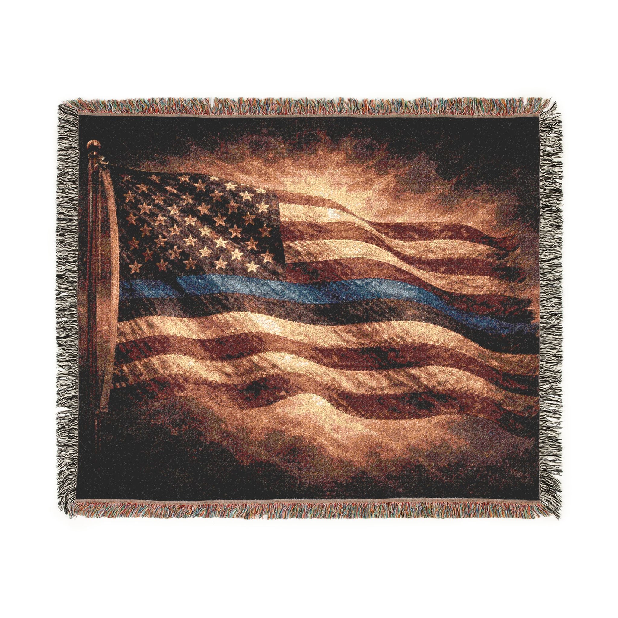 Throw Blanket — Rustic American Flag with Thin Blue Line Woven Throw