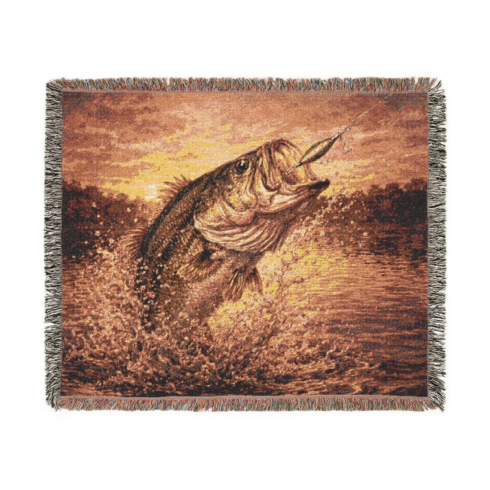 Woven Blanket — Leaping Bass Fishing Throw Blanket