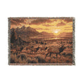 Woven Blanket — Sunset Mountain Deer Scenic Throw Wyoming