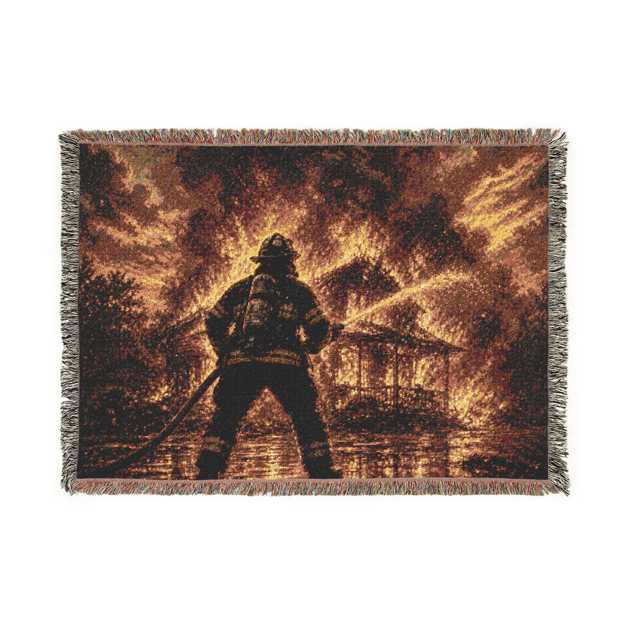 Firefighter Woven Blanket — Hero Silhouette Fire Rescue Throw