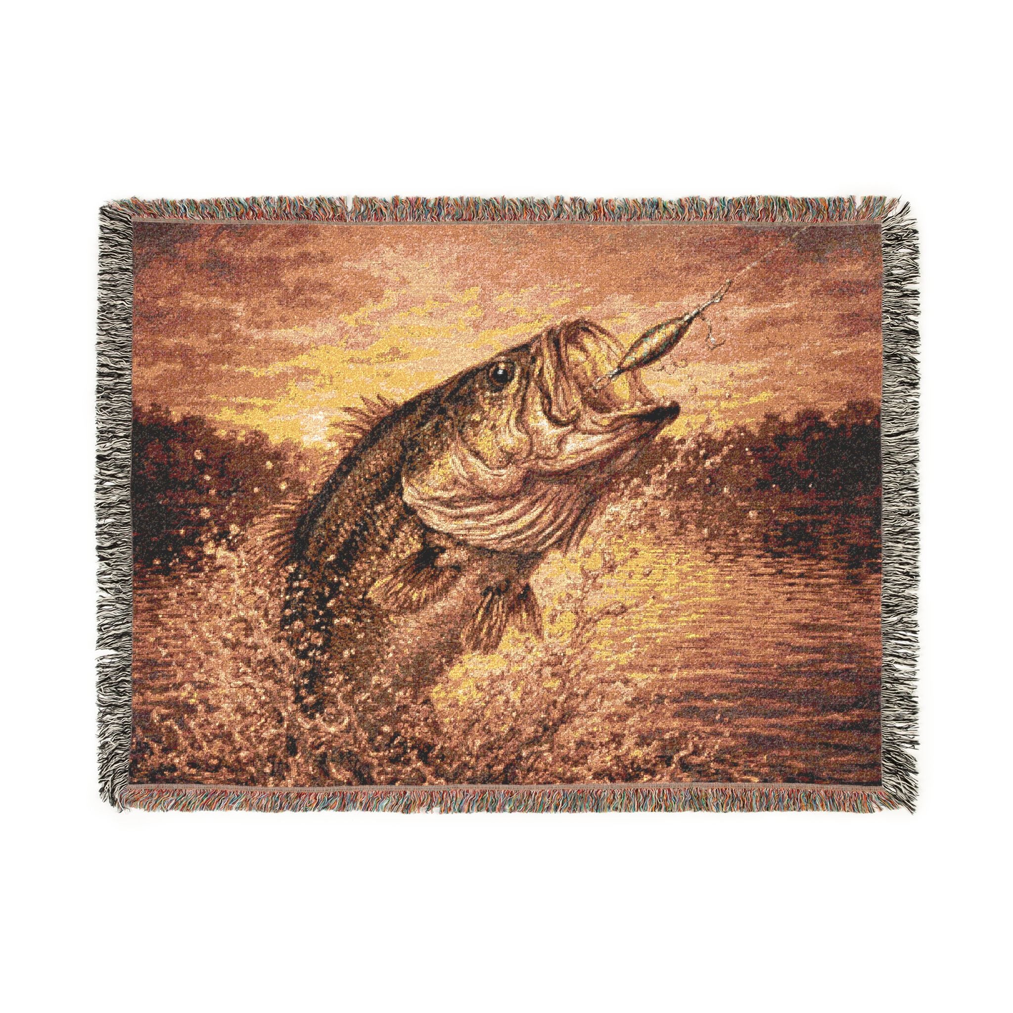 Woven Blanket — Leaping Bass Fishing Throw Blanket