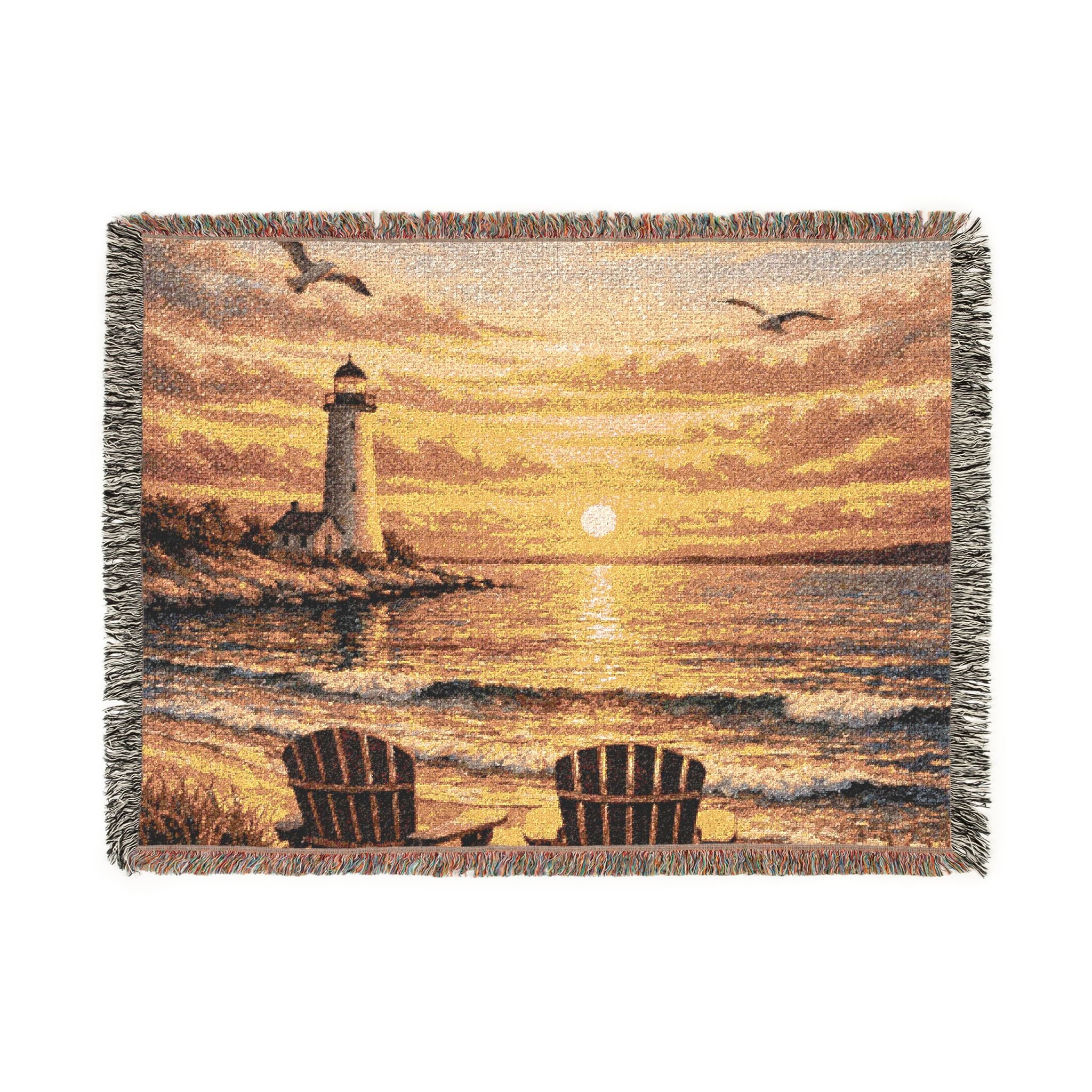 Lighthouse Sunset Woven Throw Blanket — Michigan Lake Michigan Quilt