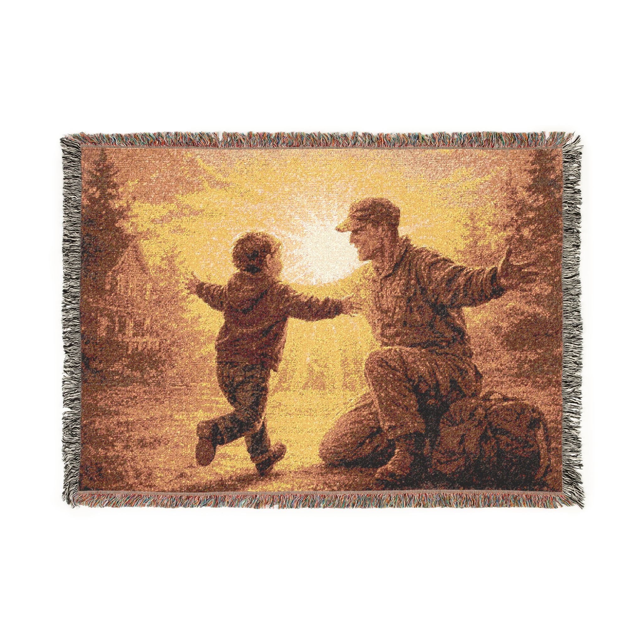 Woven Blanket - Father and Son Sunset Scene Tapestry Throw