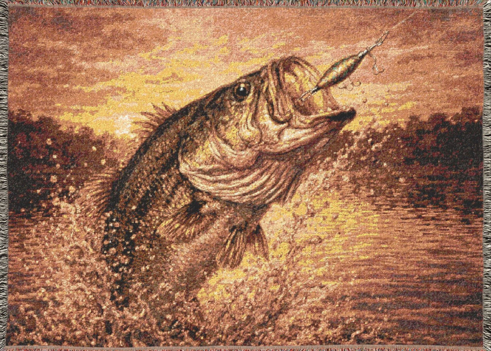 Woven Blanket — Leaping Bass Fishing Throw Blanket