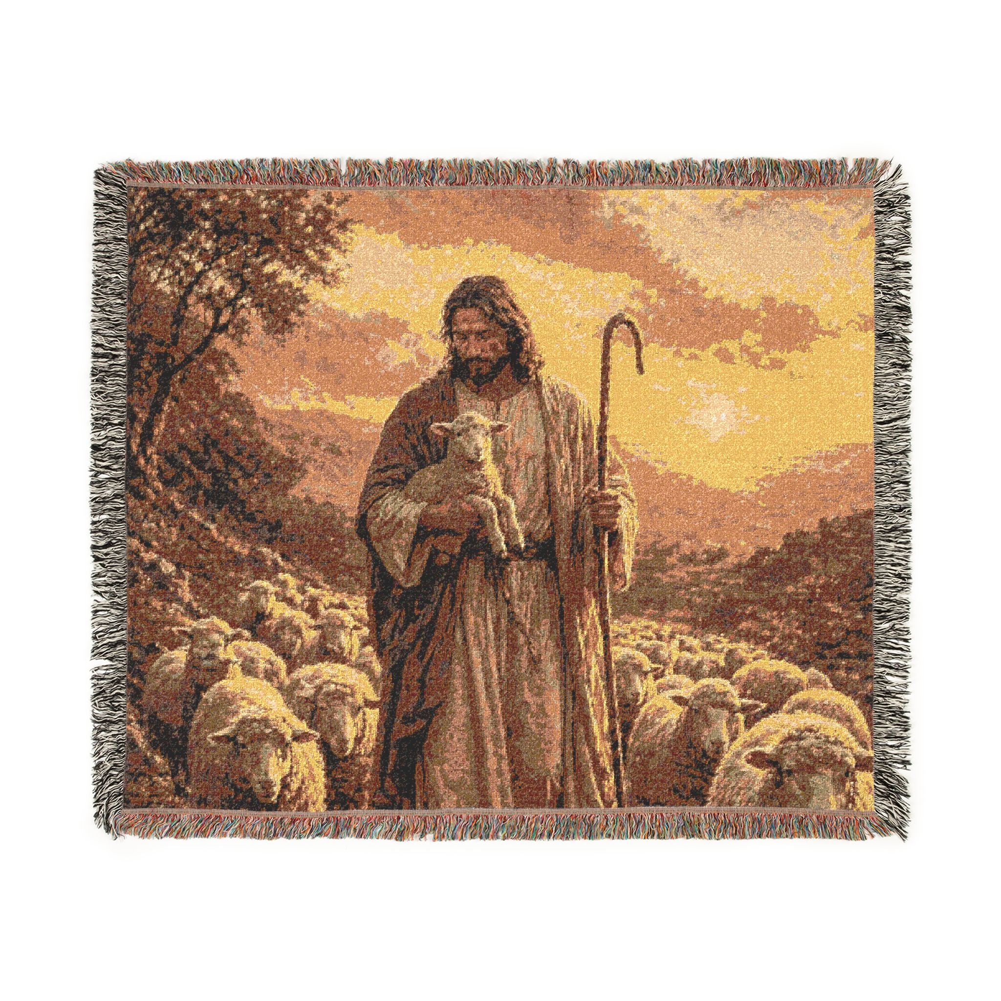 Woven Blanket: Shepherd With Lamb Religious Throw — Christian Jesus Home Decor