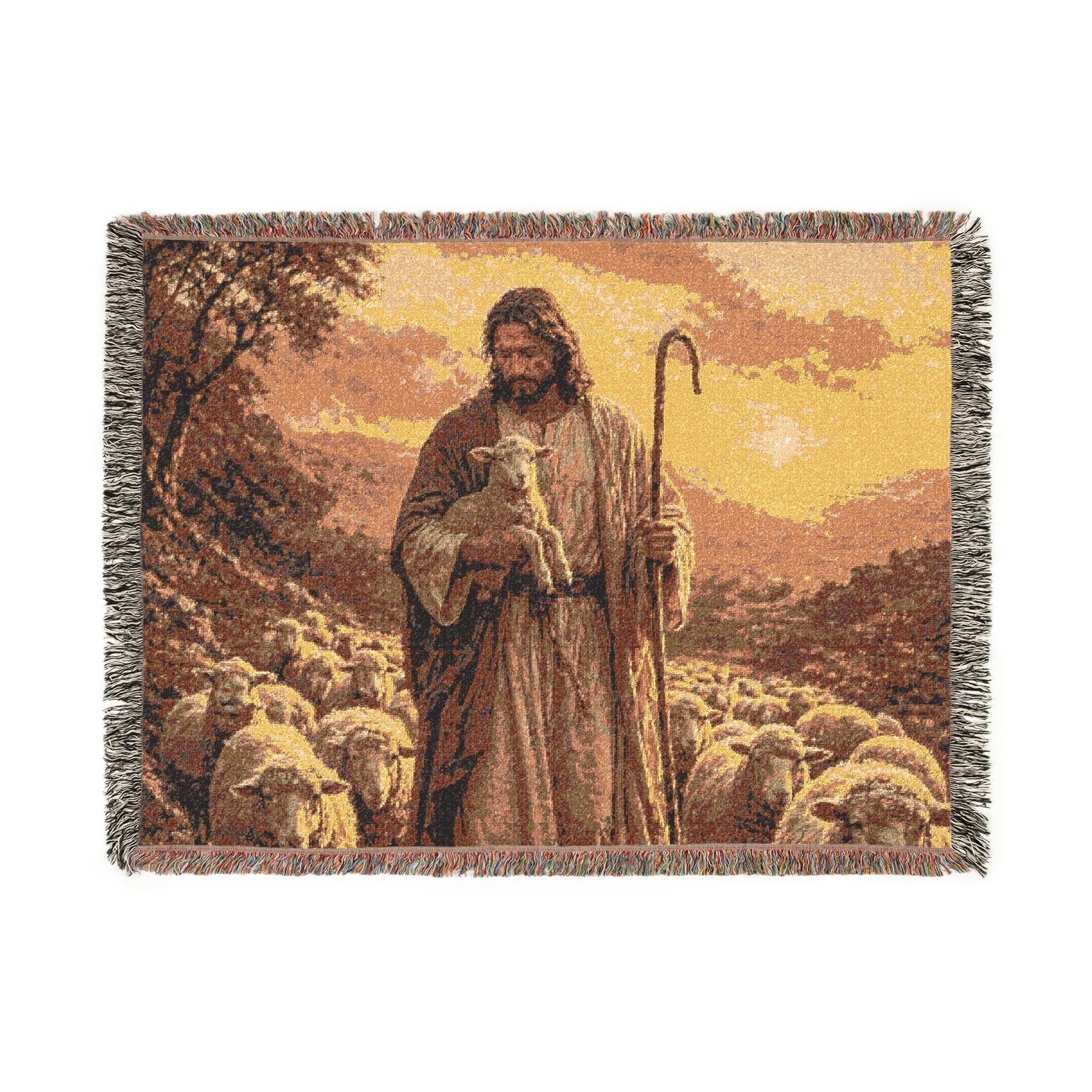 Woven Blanket: Shepherd With Lamb Religious Throw — Christian Jesus Home Decor