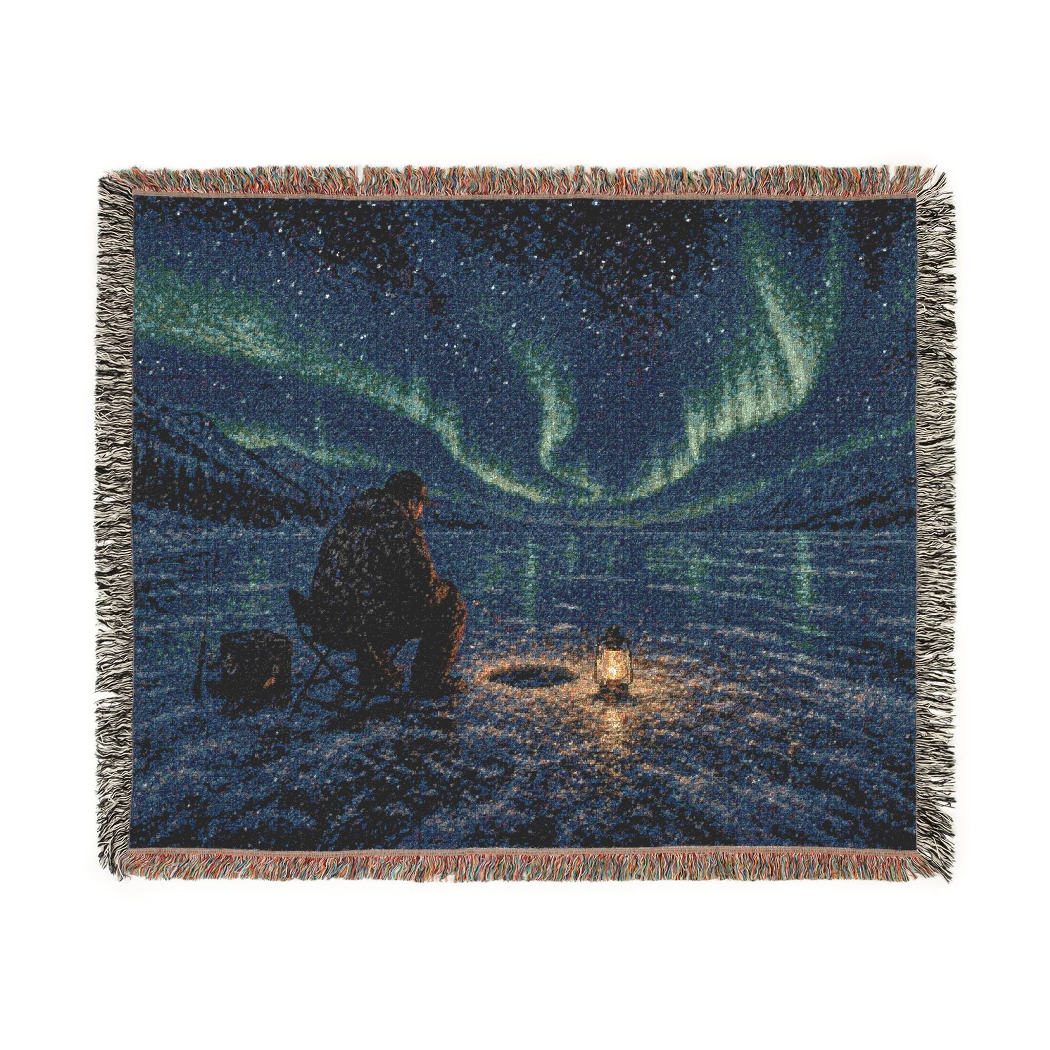 Aurora Night Woven Blanket — Northern Lights Camping Landscape Throw