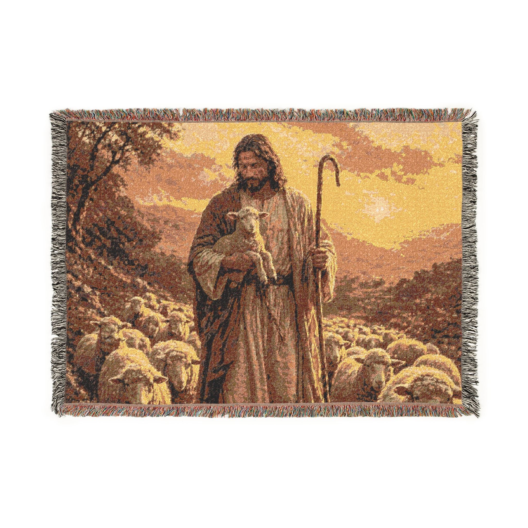 Woven Blanket: Shepherd With Lamb Religious Throw — Christian Jesus Home Decor