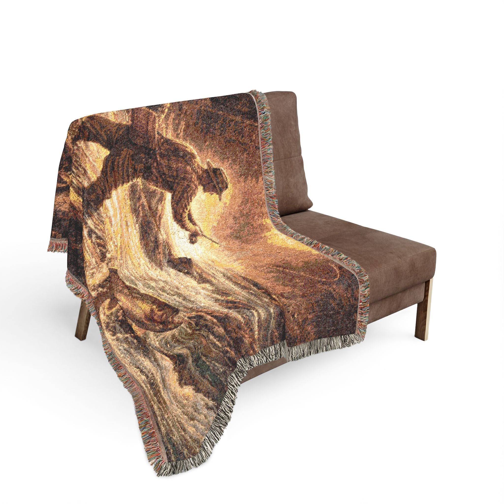 Fly Fishing Woven Blanket – Vintage Angler Scene Throw