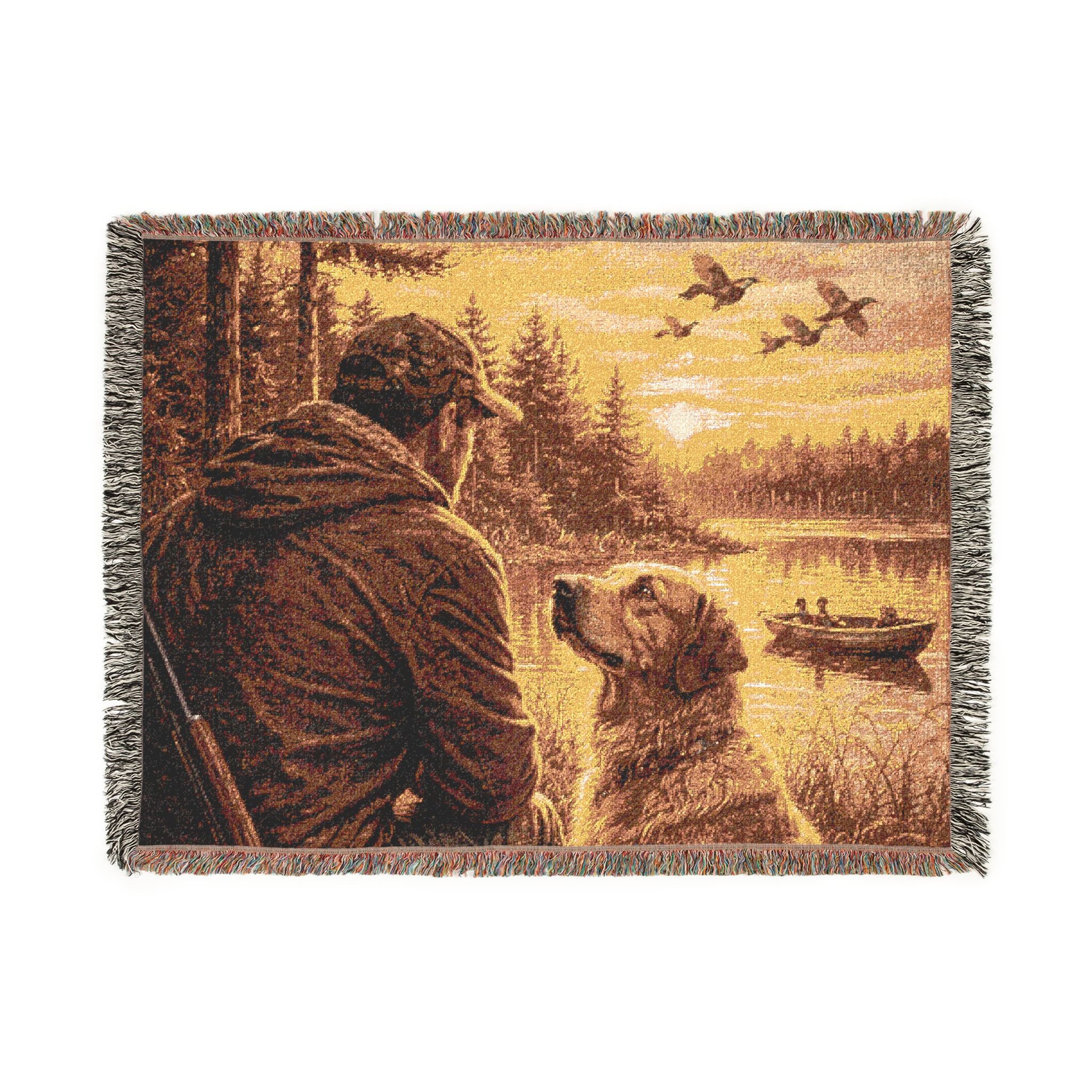 Woven Blanket - Rustic Hunter & Dog Sunset Throw