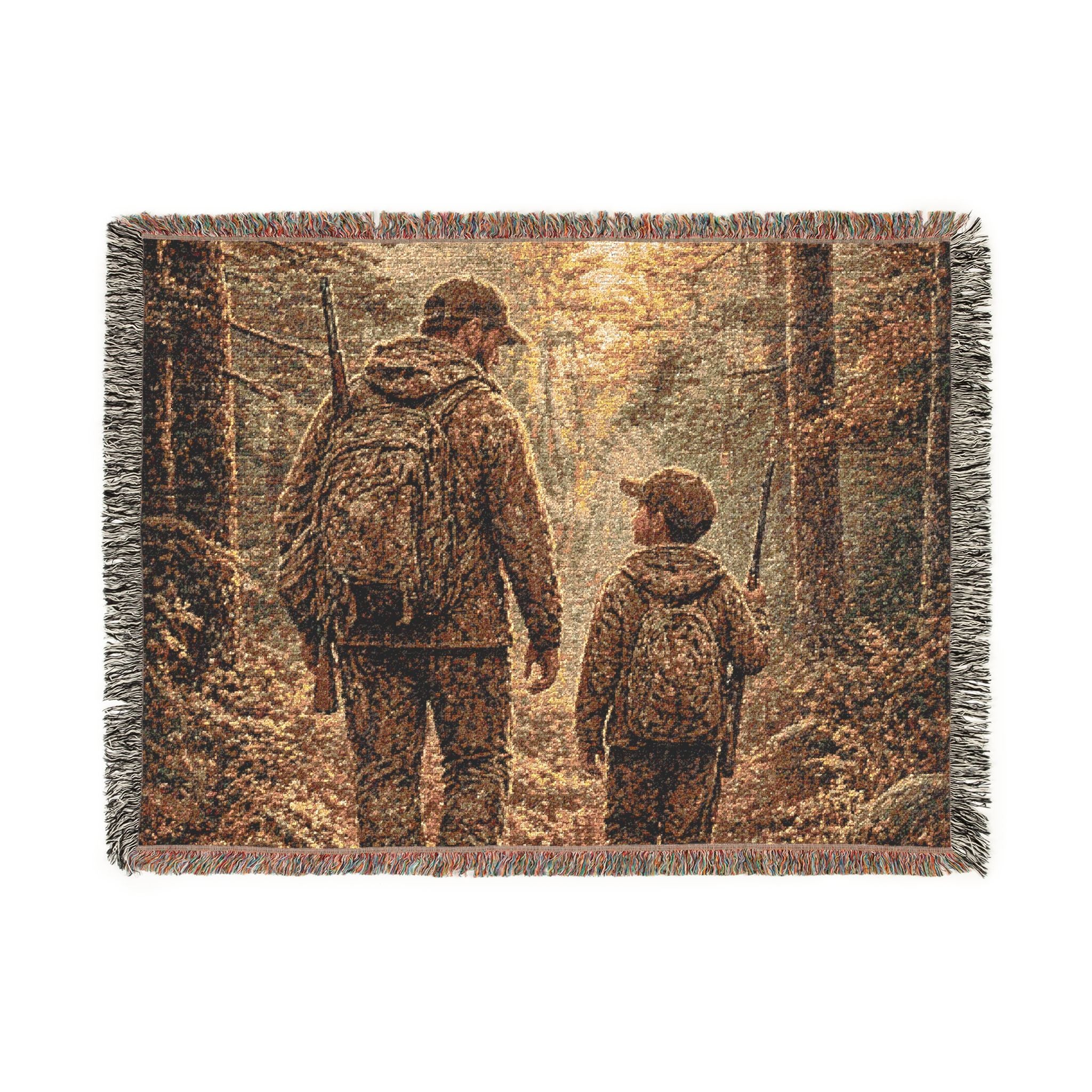 Father and Son Woodland Woven Blanket — Happy Fathers Day From son to Father