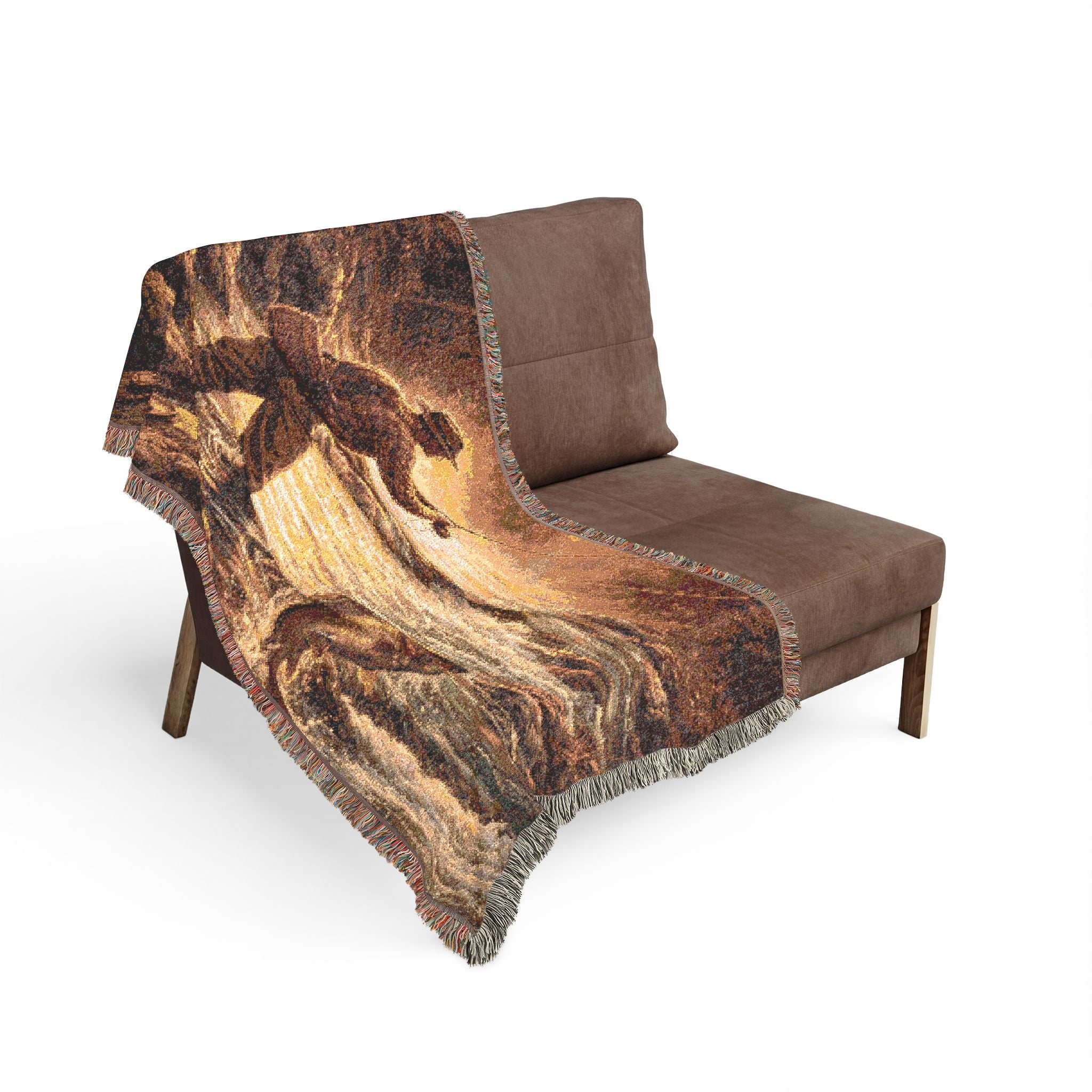 Fly Fishing Woven Blanket – Vintage Angler Scene Throw