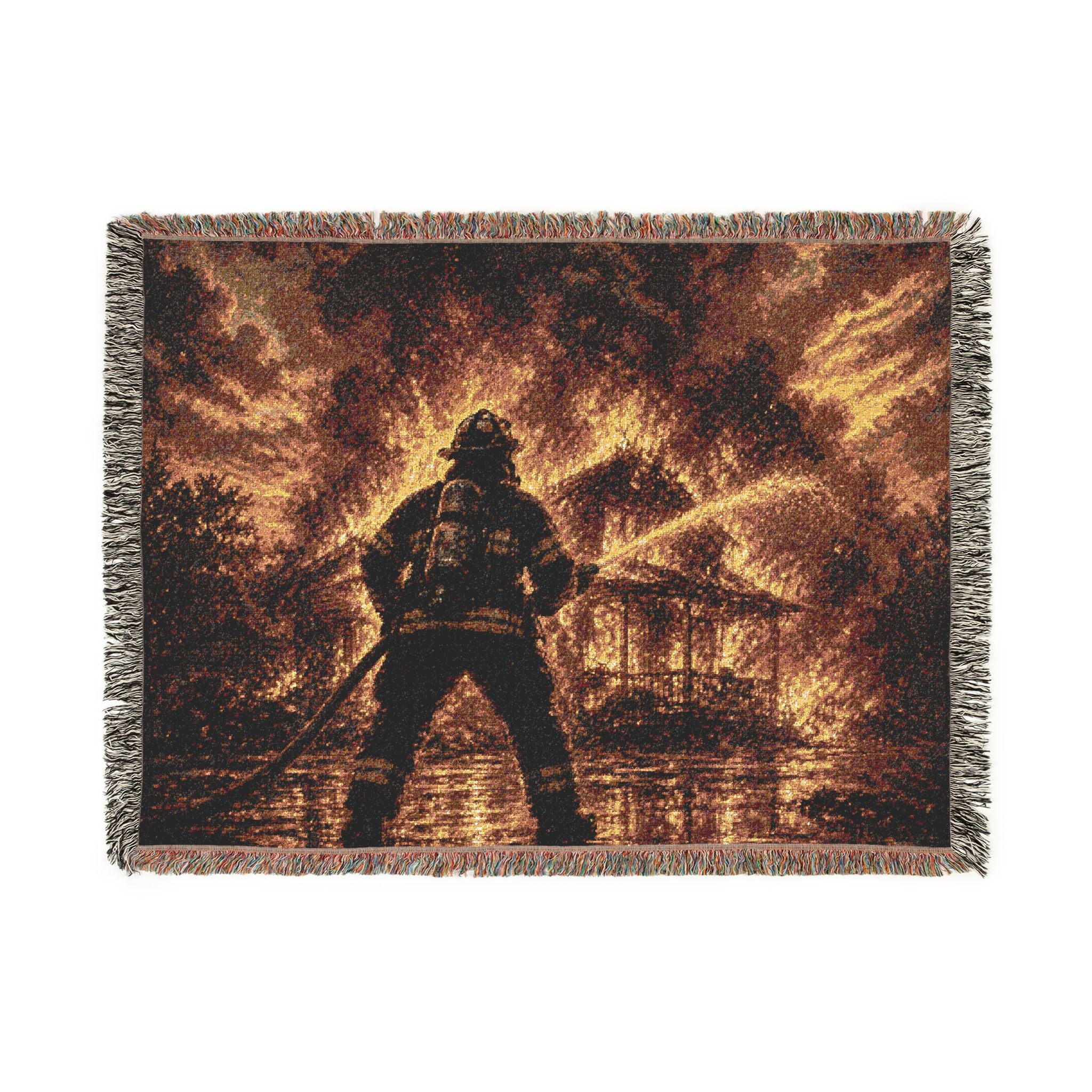 Firefighter Woven Blanket — Hero Silhouette Fire Rescue Throw
