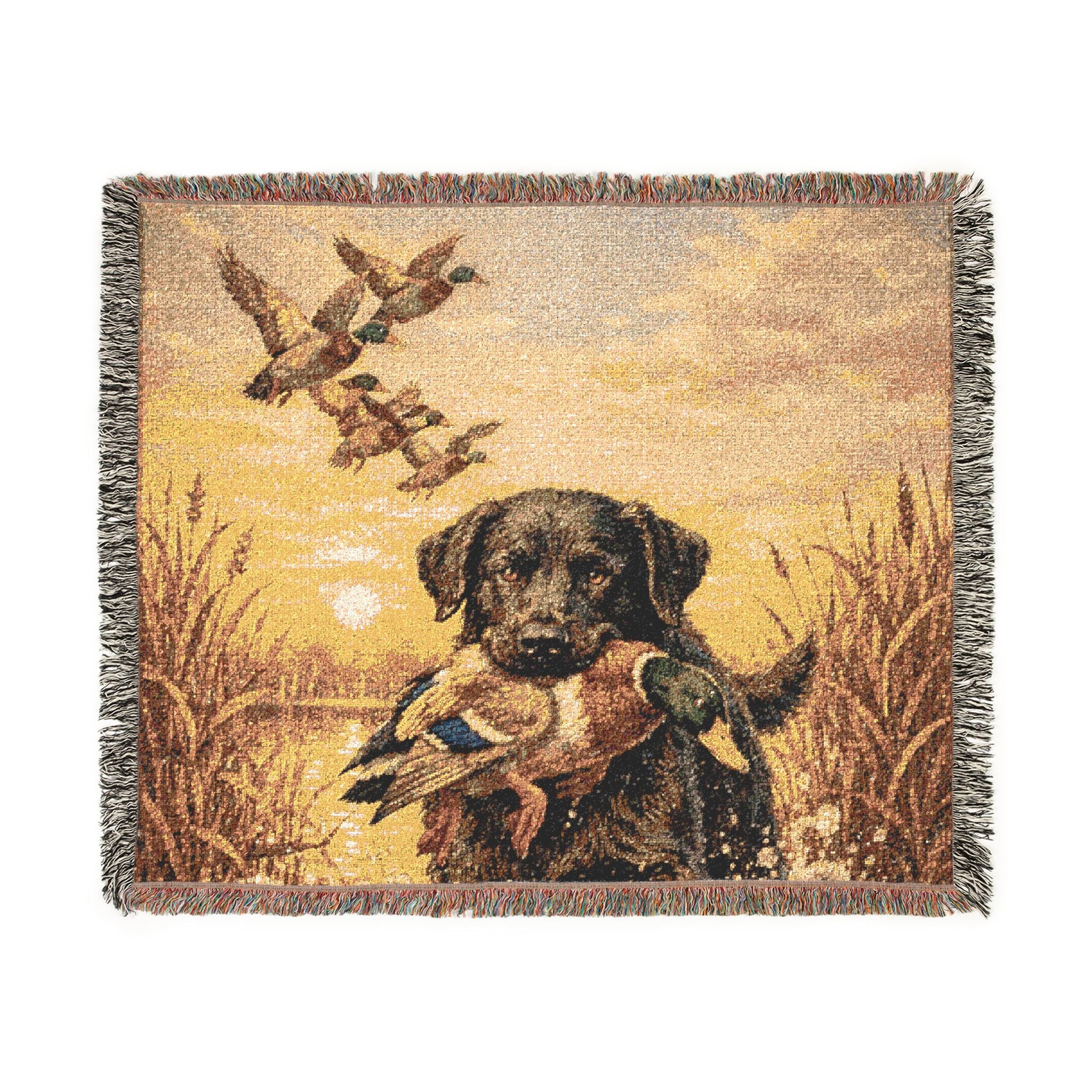 Woven Blanket - Hunting Retriever Dog Scene Throw (Sunset & Night Designs)
