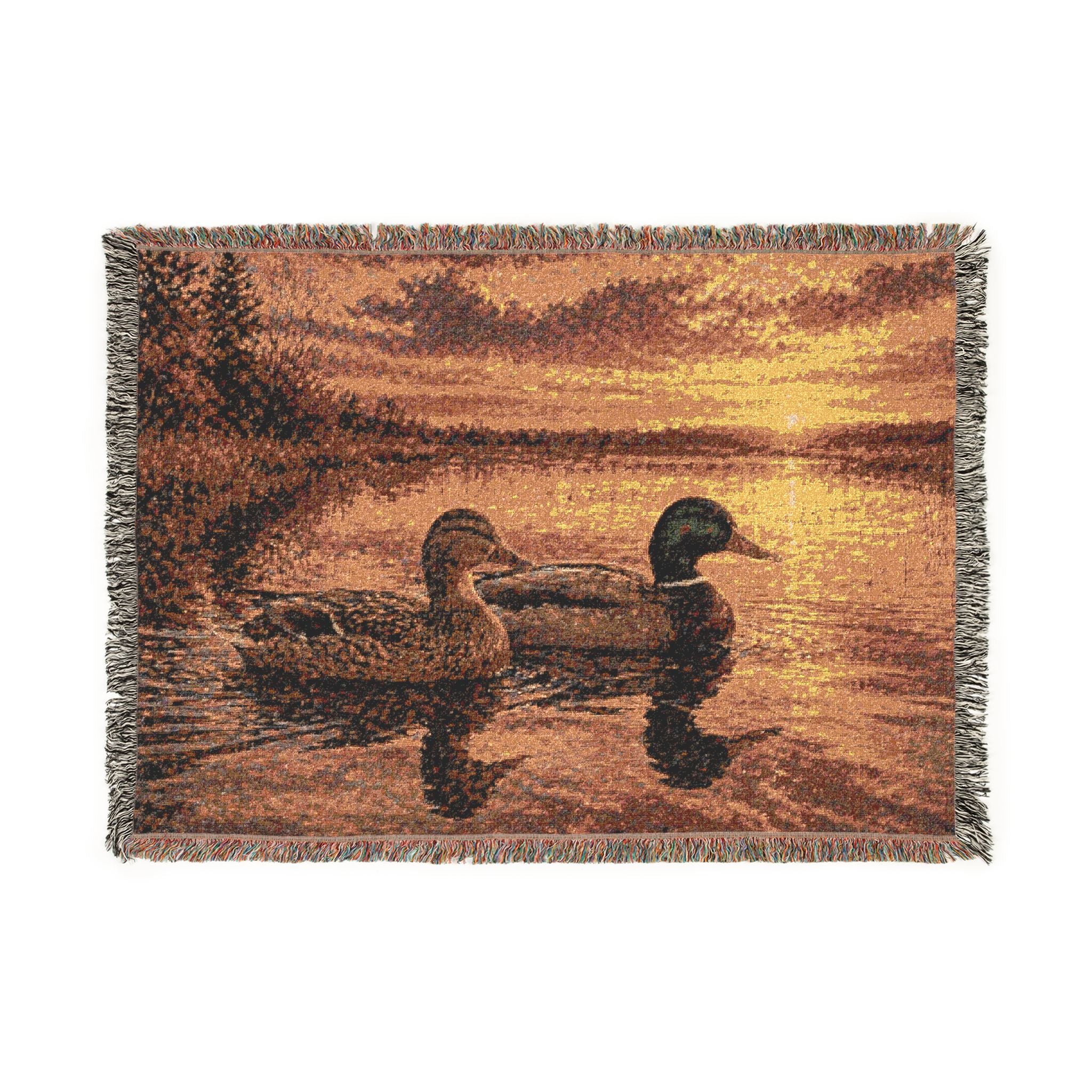 Duck Sunset Woven Blanket – Rustic Lake Scene Throw for Cabin, Camping & Cozy Home Decor
