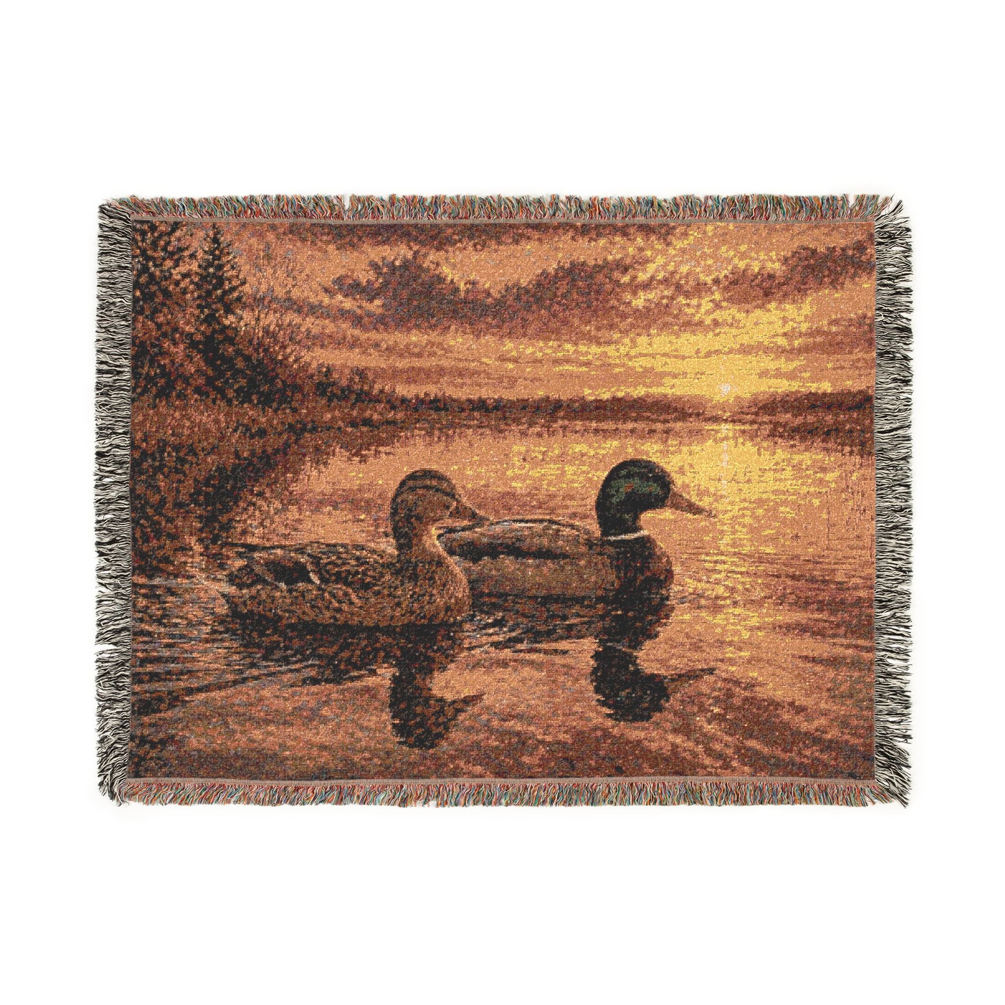 Duck Sunset Woven Blanket – Rustic Lake Scene Throw for Cabin, Camping & Cozy Home Decor