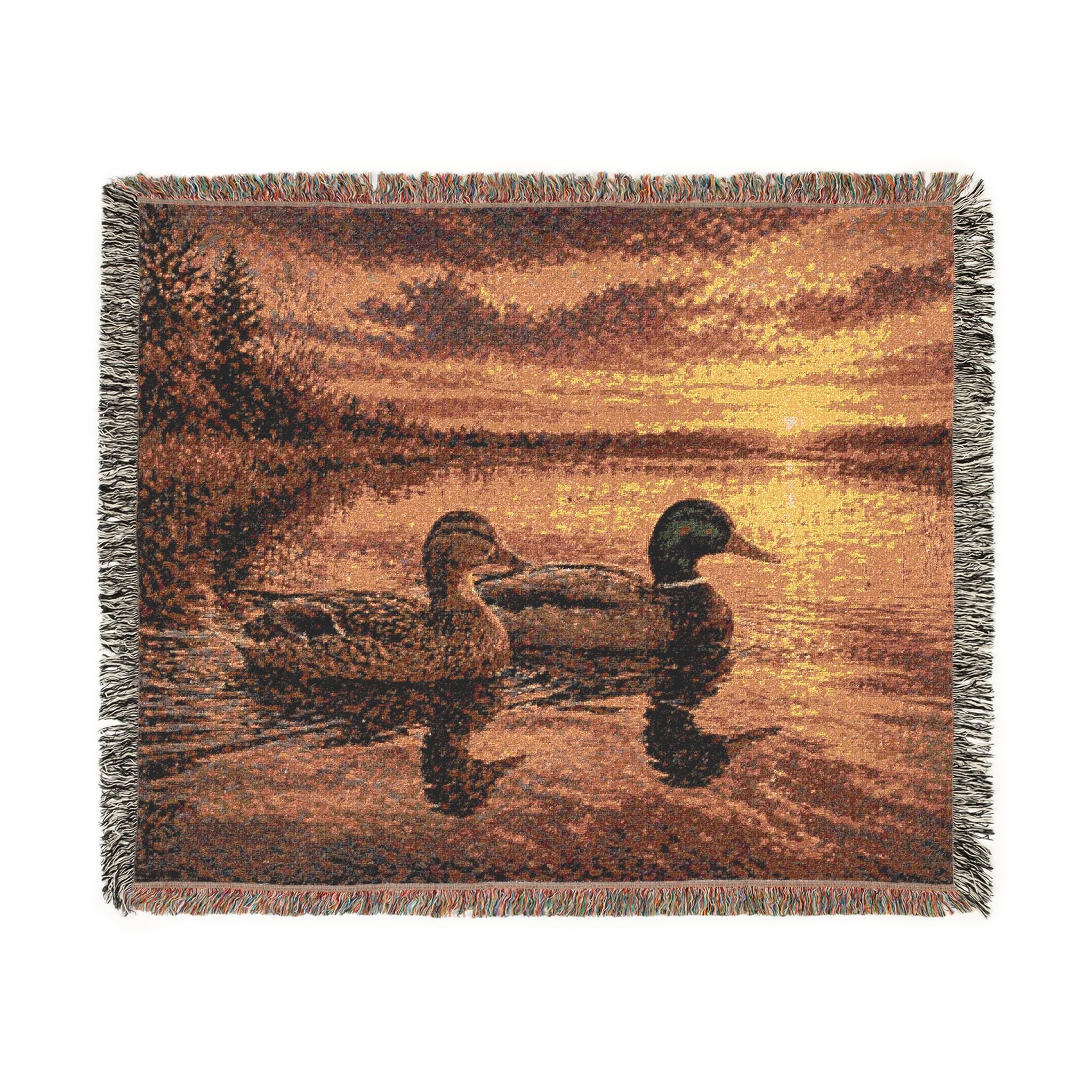 Duck Sunset Woven Blanket – Rustic Lake Scene Throw for Cabin, Camping & Cozy Home Decor
