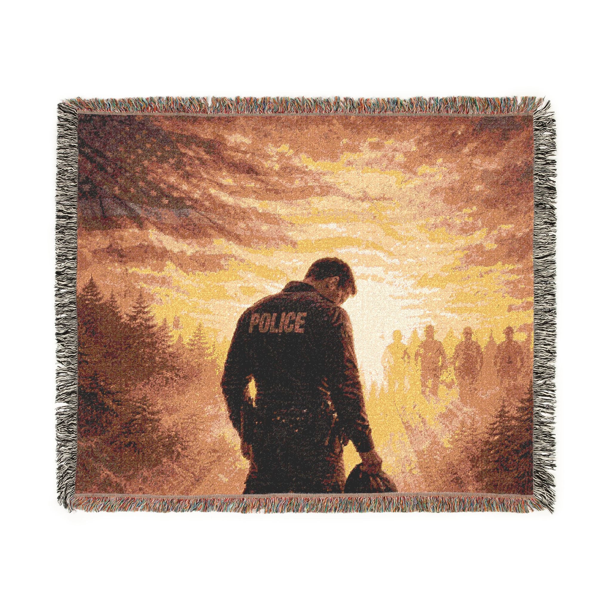 Woven Blanket - Police silhouette sunrise scene throw blanket