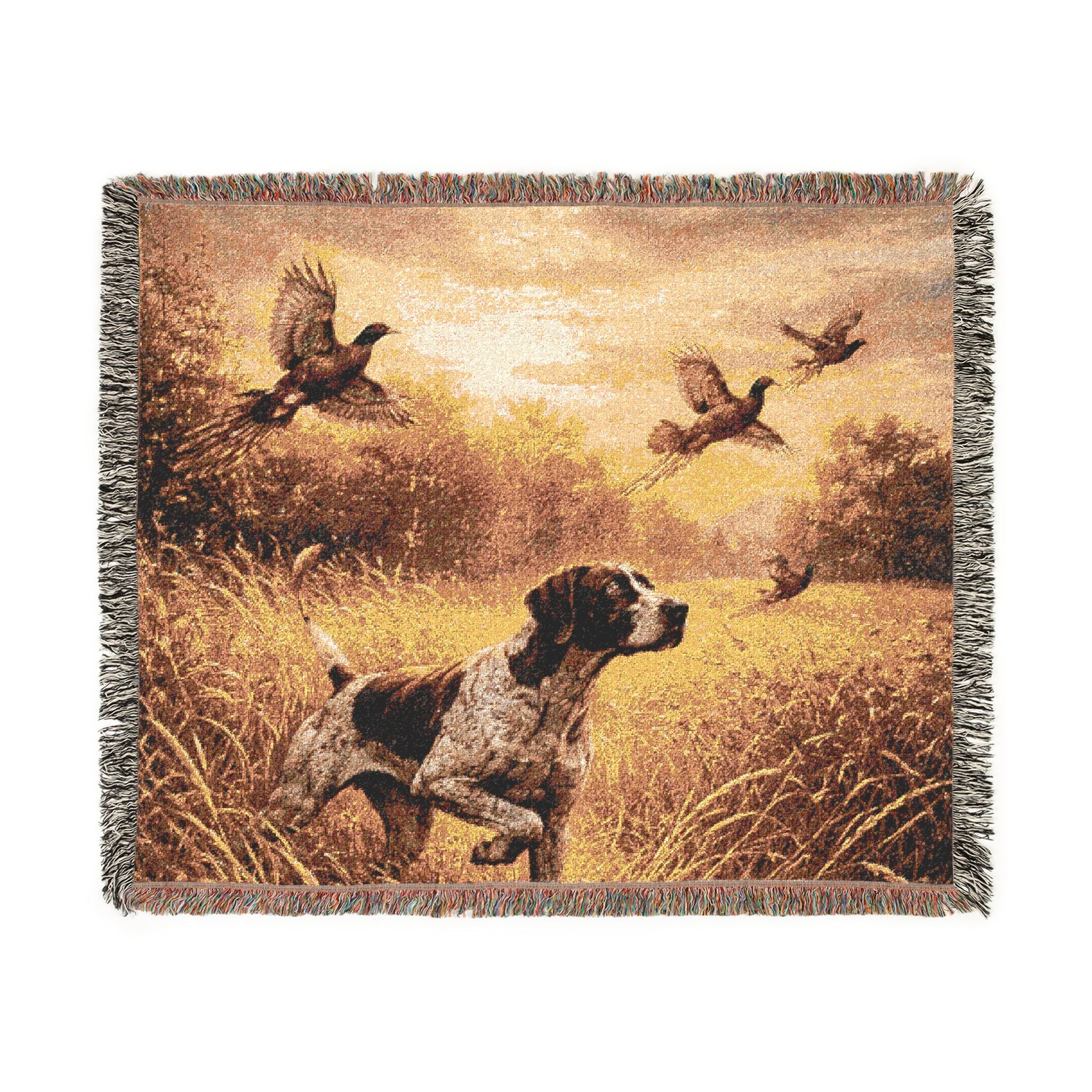 Hunting Dog Woven Blanket – Retriever & Flying Ducks Tapestry Throw