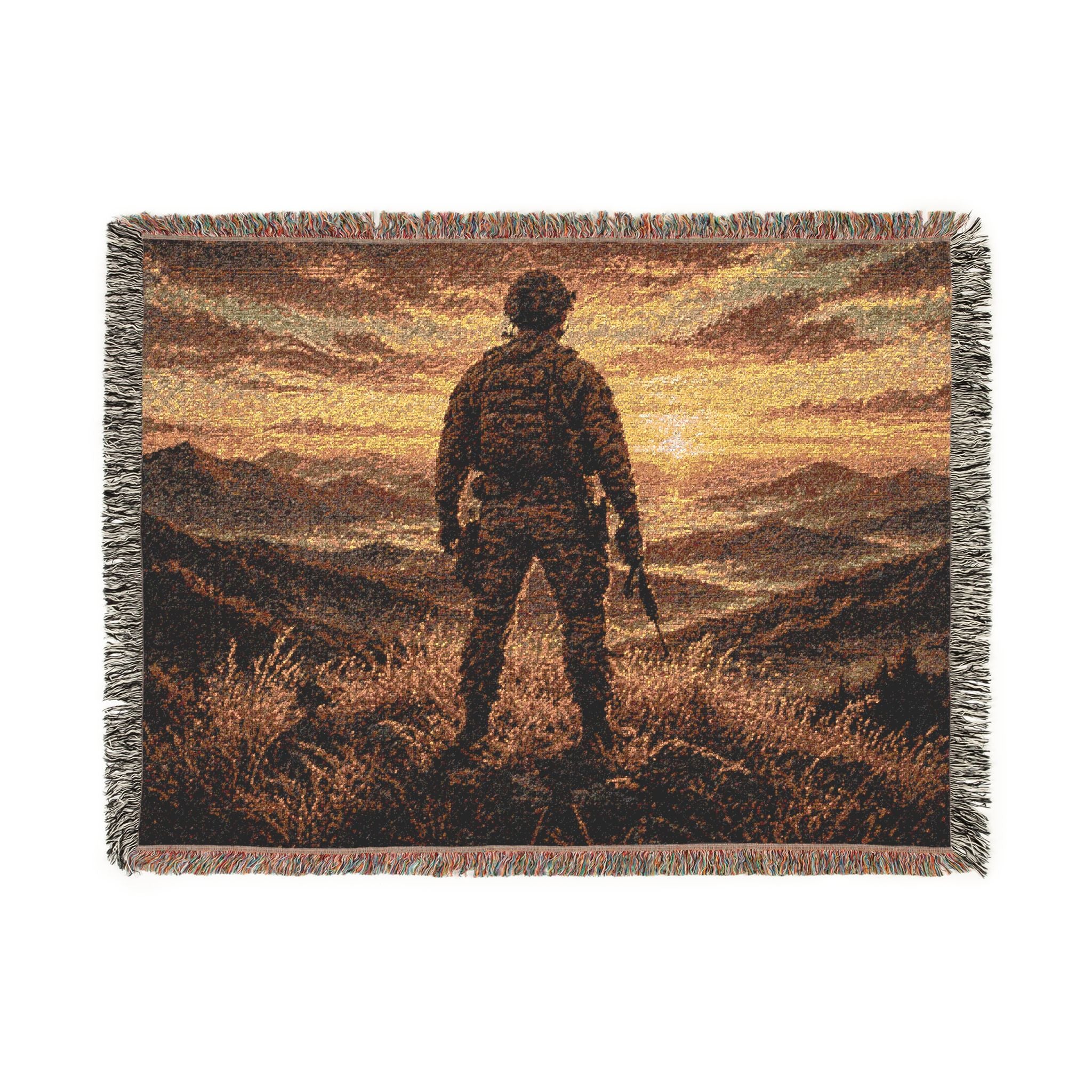 Woven Blanket — Sunset Soldier Silhouette Throw