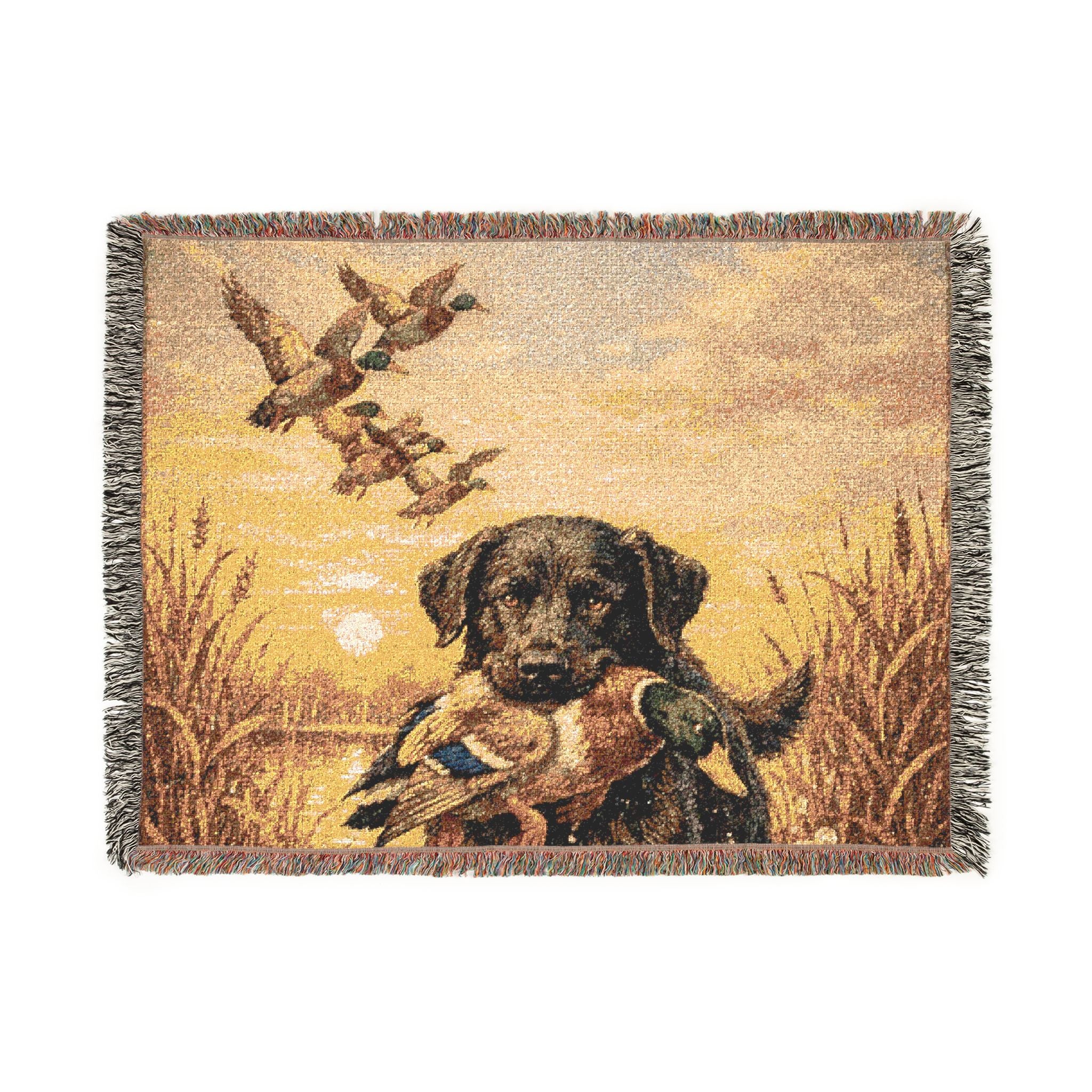 Woven Blanket - Hunting Retriever Dog Scene Throw (Sunset & Night Designs)