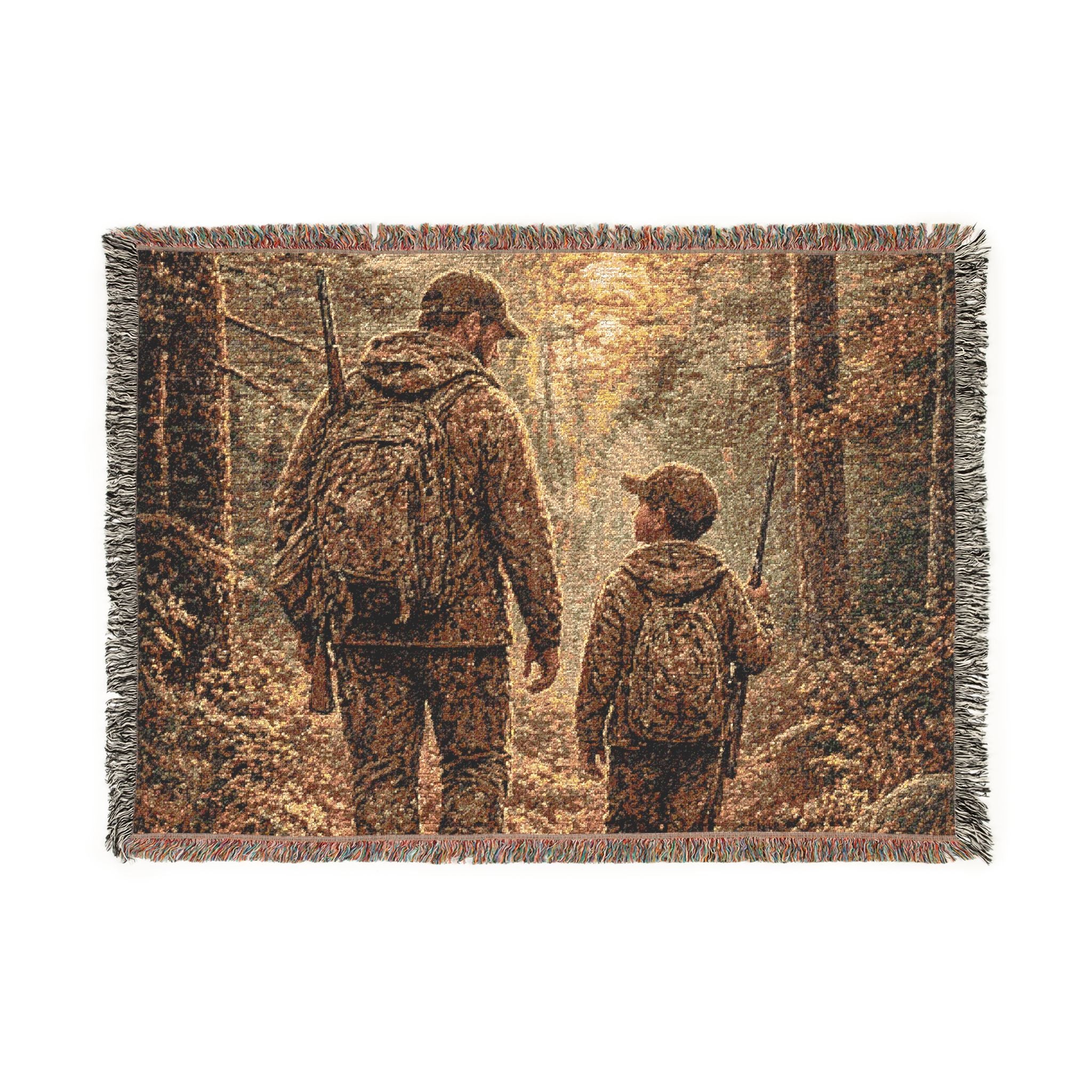 Father and Son Woodland Woven Blanket — Happy Fathers Day From son to Father