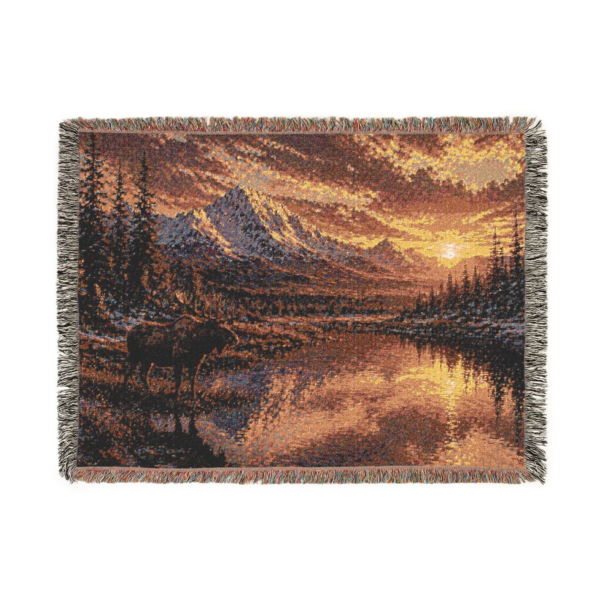 Sunset Mountain Lake Woven Blanket — Alaska
