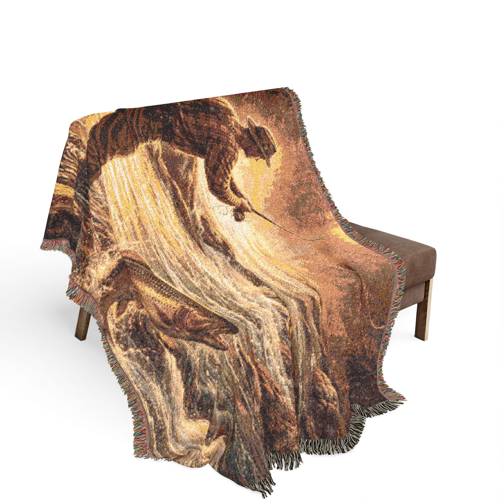 Fly Fishing Woven Blanket – Vintage Angler Scene Throw