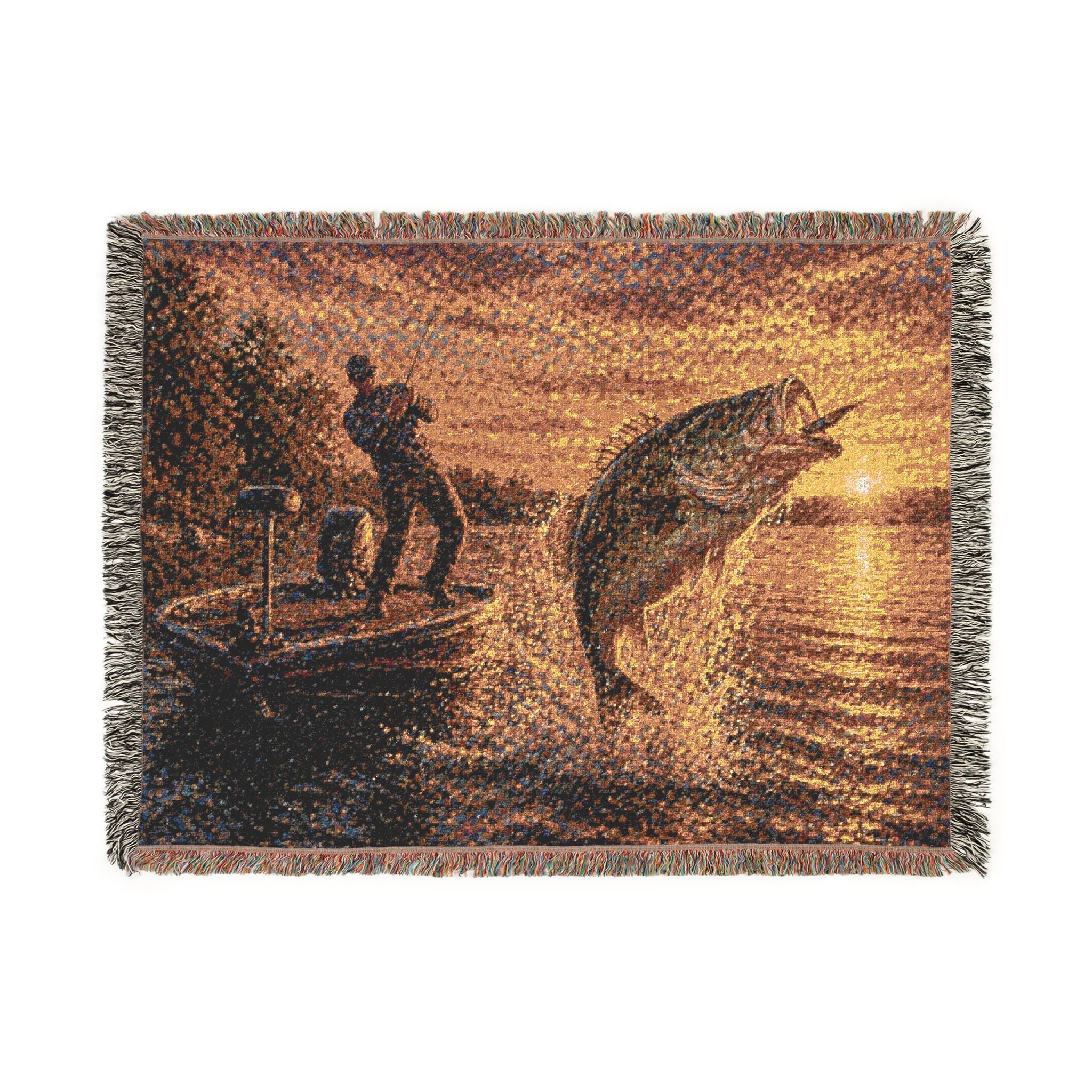 Fishing Sunset Woven Blanket — Leaping Fish & Angler Throw