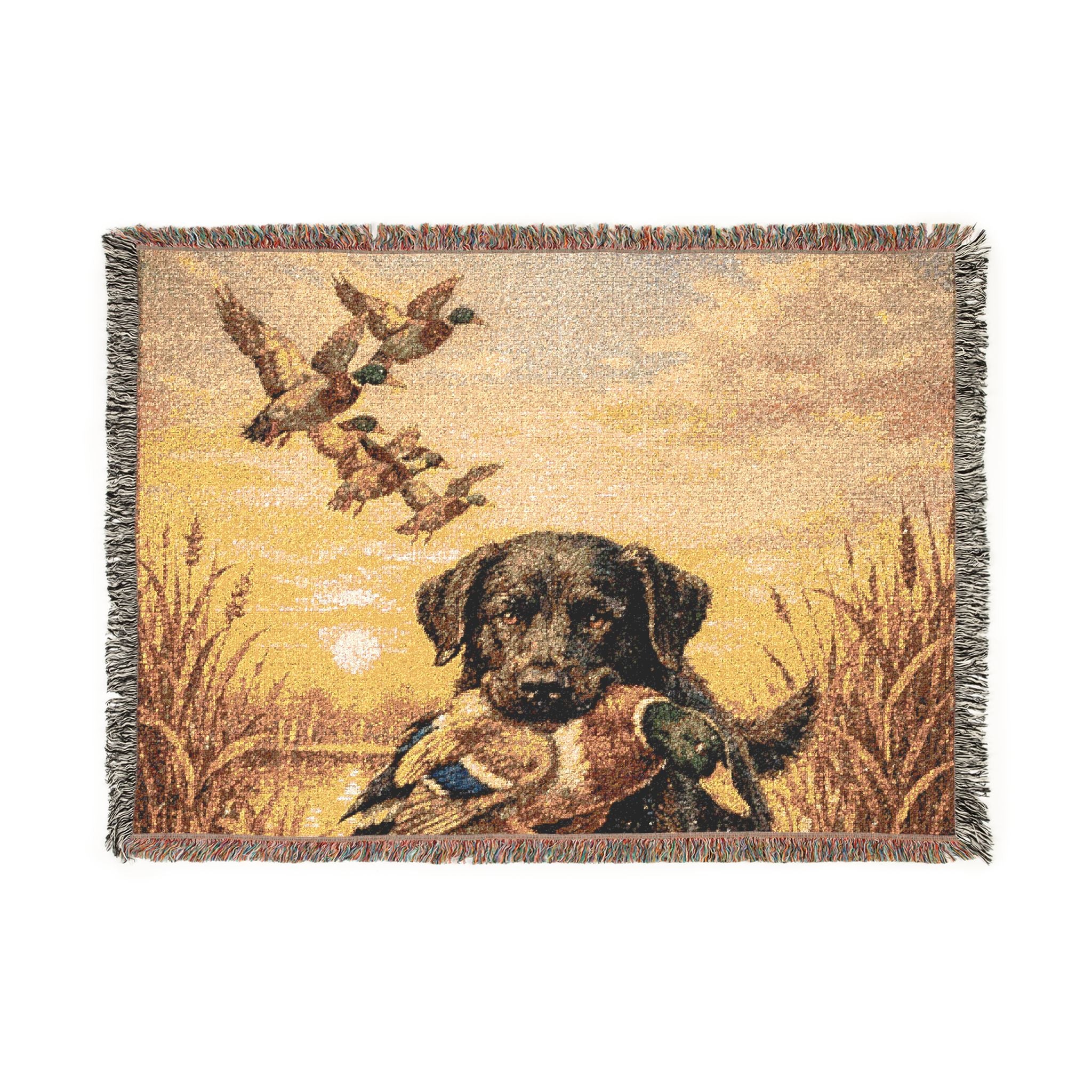 Woven Blanket - Hunting Retriever Dog Scene Throw (Sunset & Night Designs)