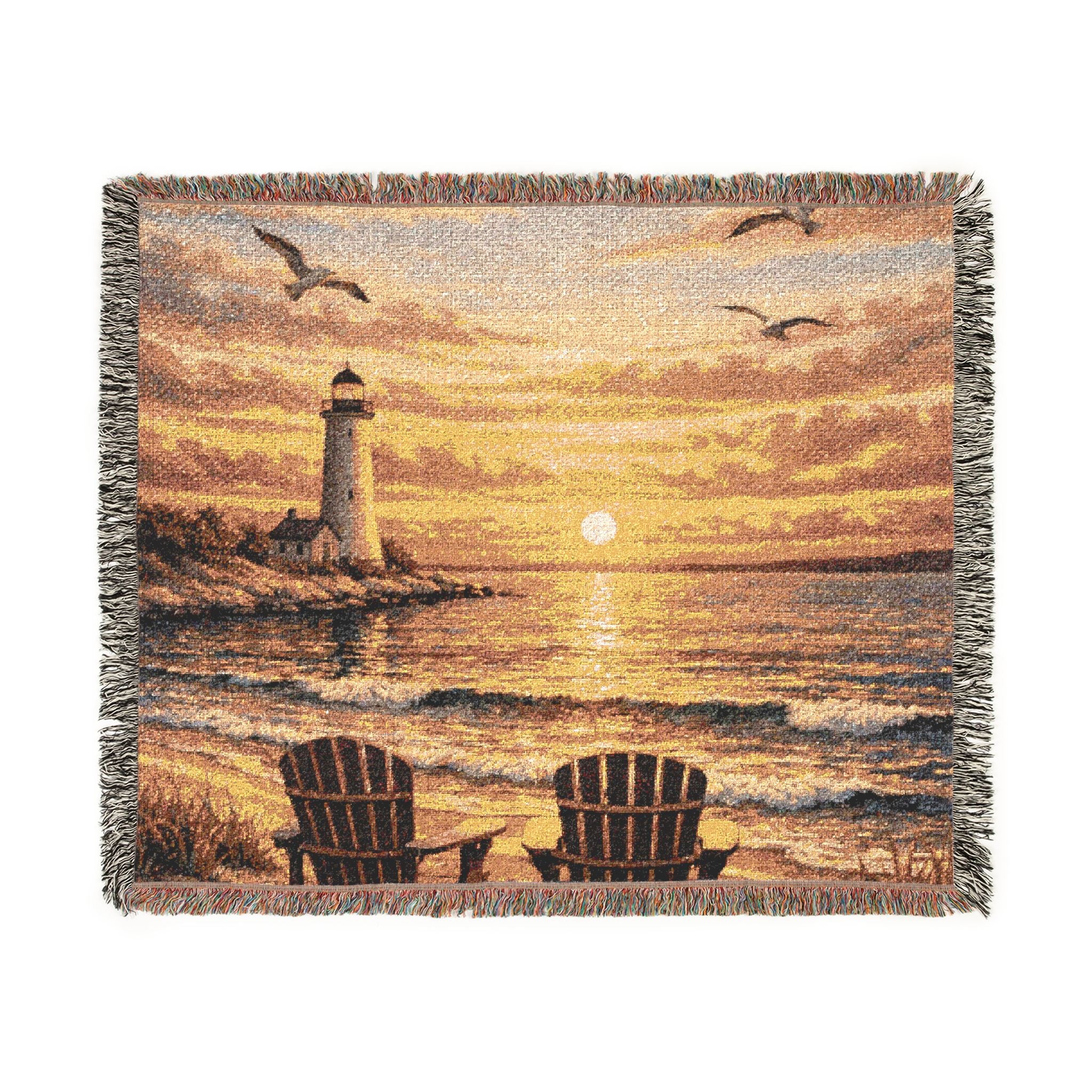 Lighthouse Sunset Woven Throw Blanket — Michigan Lake Michigan Quilt