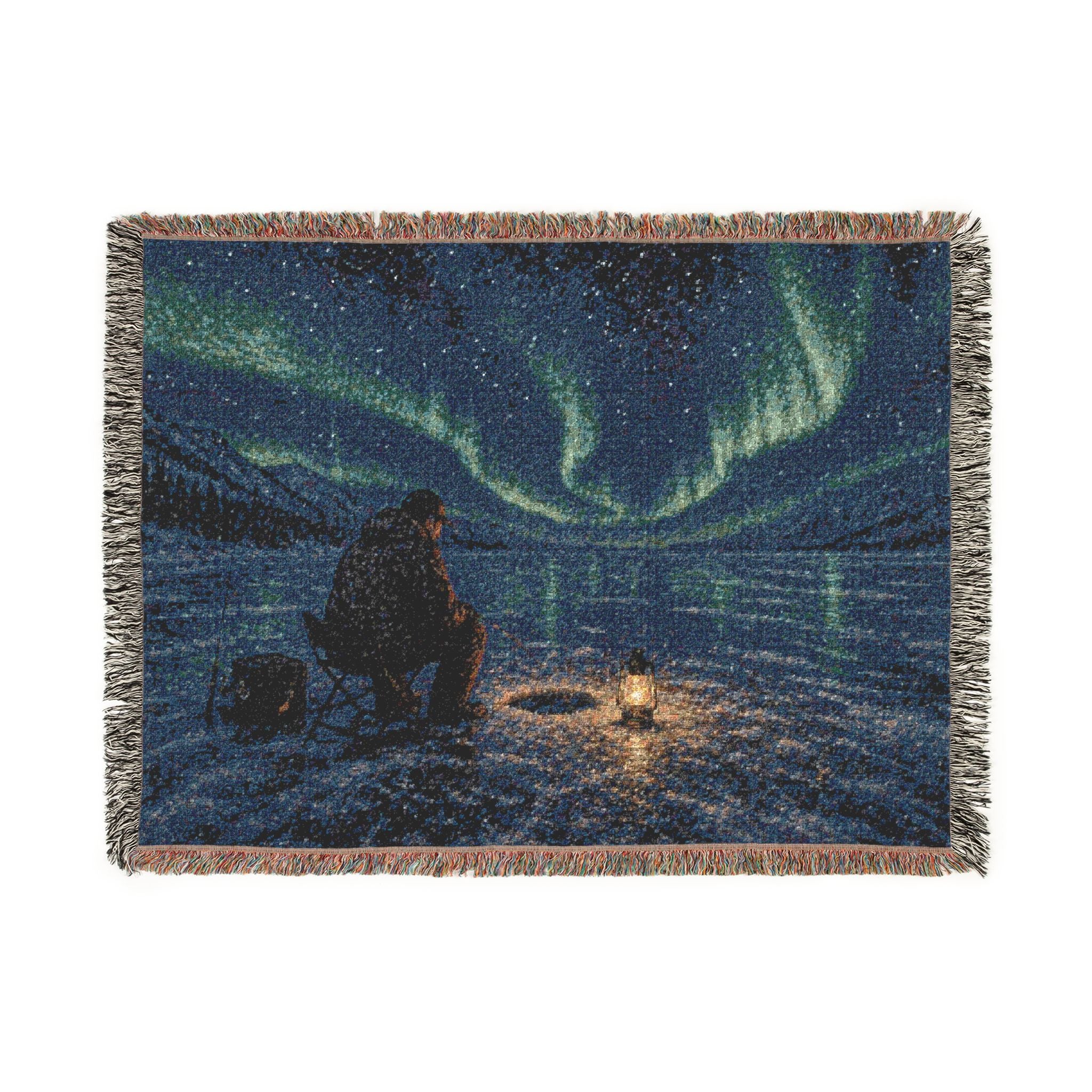 Aurora Night Woven Blanket — Northern Lights Camping Landscape Throw