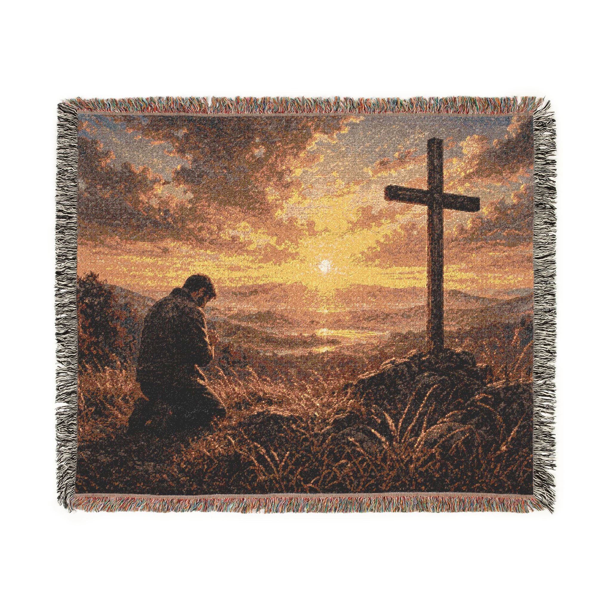 Prayer at the Cross Woven Blanket — Inspirational Christian Throw for Devotion & Memorial
