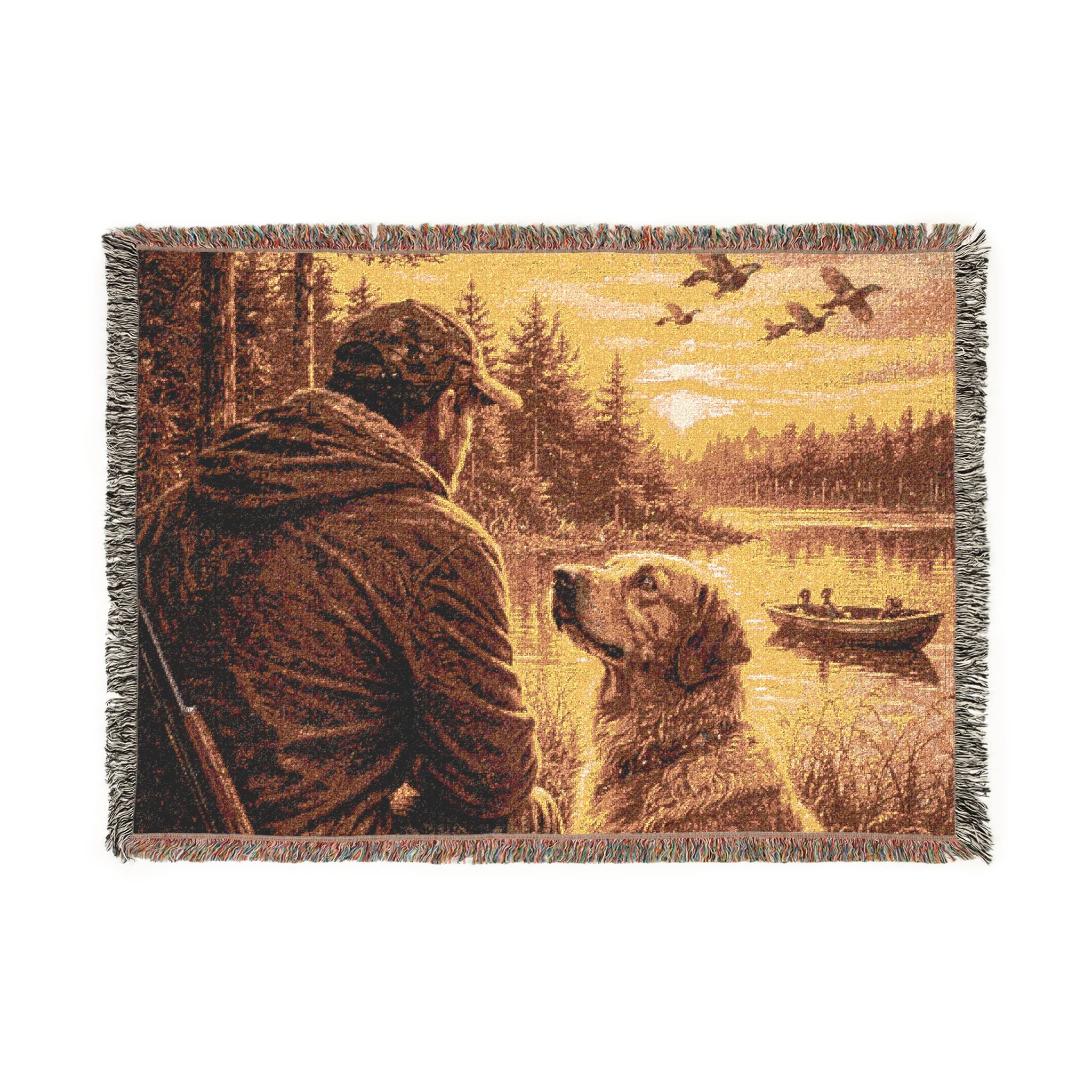 Woven Blanket - Rustic Hunter & Dog Sunset Throw