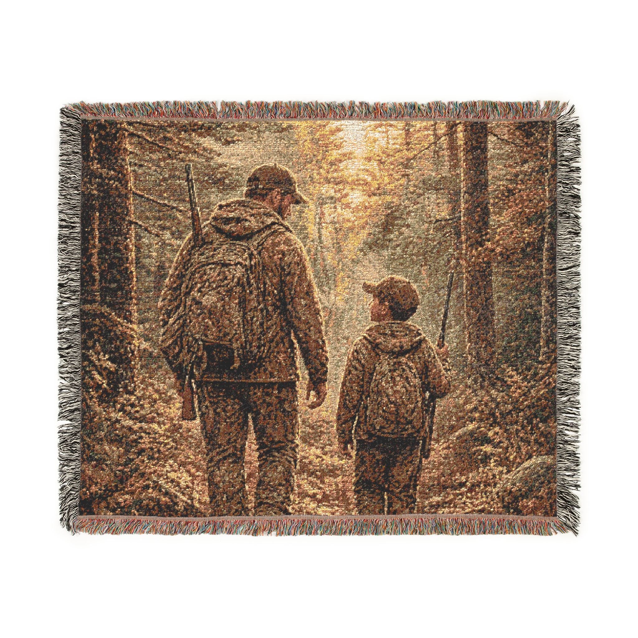Father and Son Woodland Woven Blanket — Happy Fathers Day From son to Father