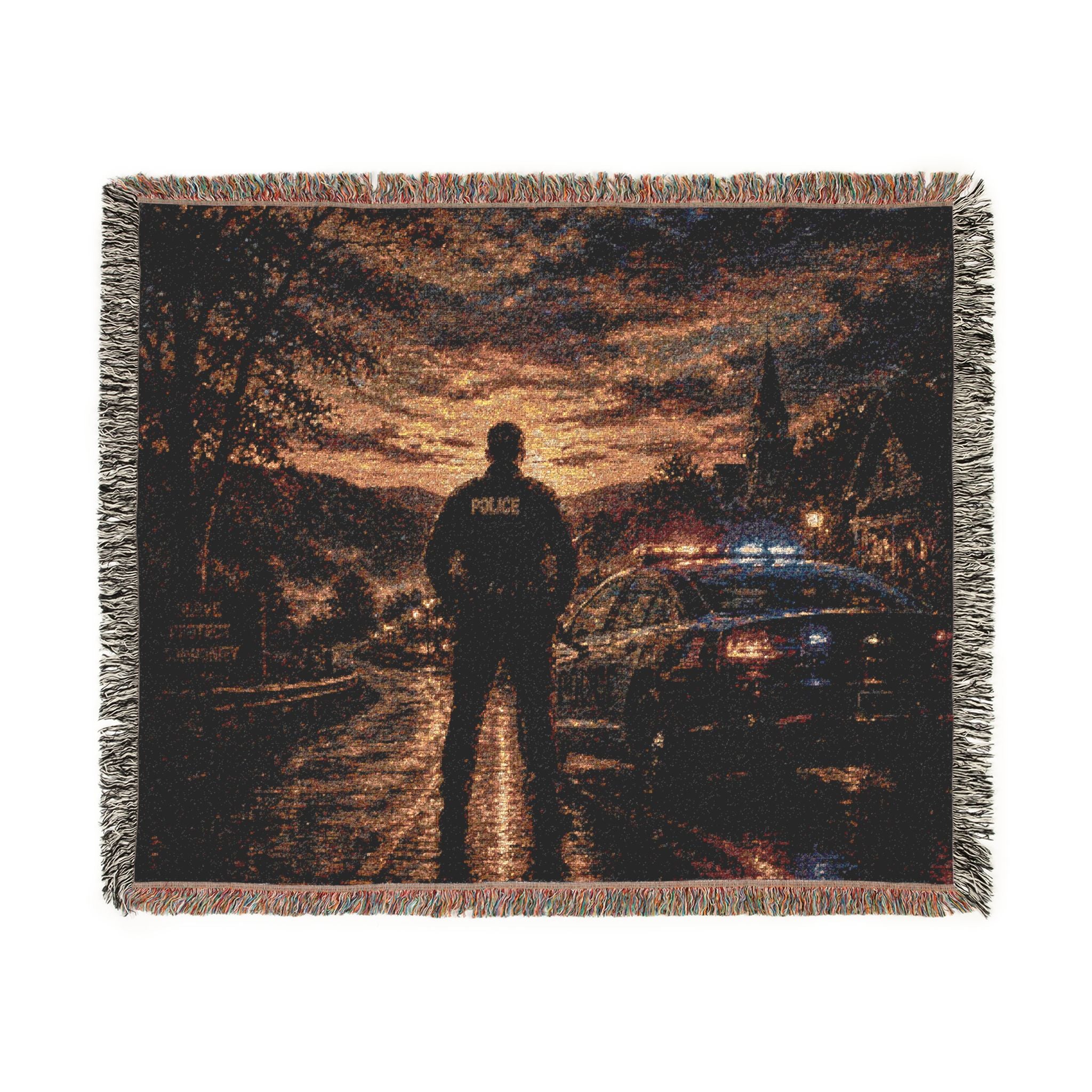 Police Officer Silhouette Woven Blanket — Tribute Law Enforcement Throw