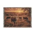 Cow Sunset Woven Blanket — Rustic Farmhouse Throw for Living Room & Cabin