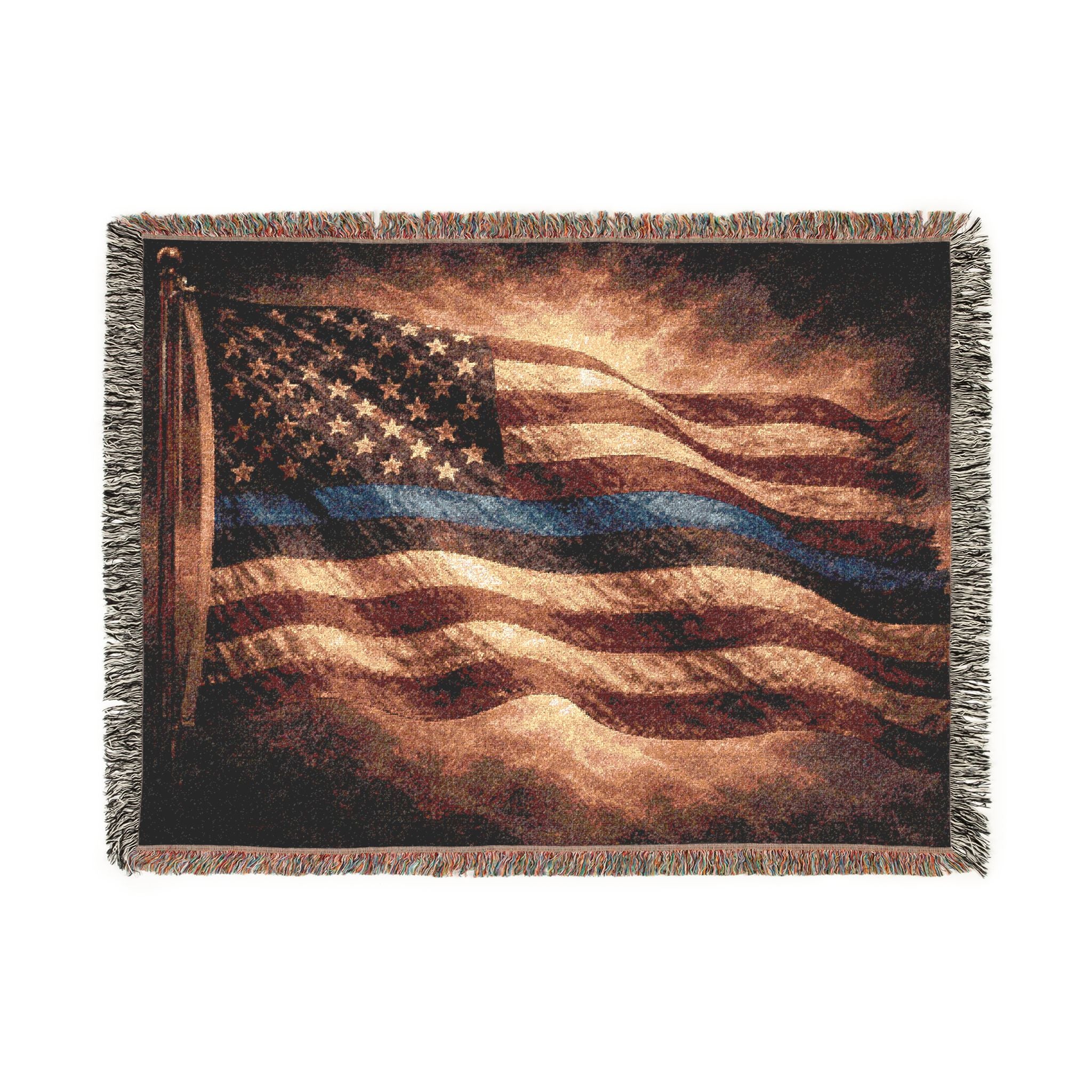 Throw Blanket — Rustic American Flag with Thin Blue Line Woven Throw