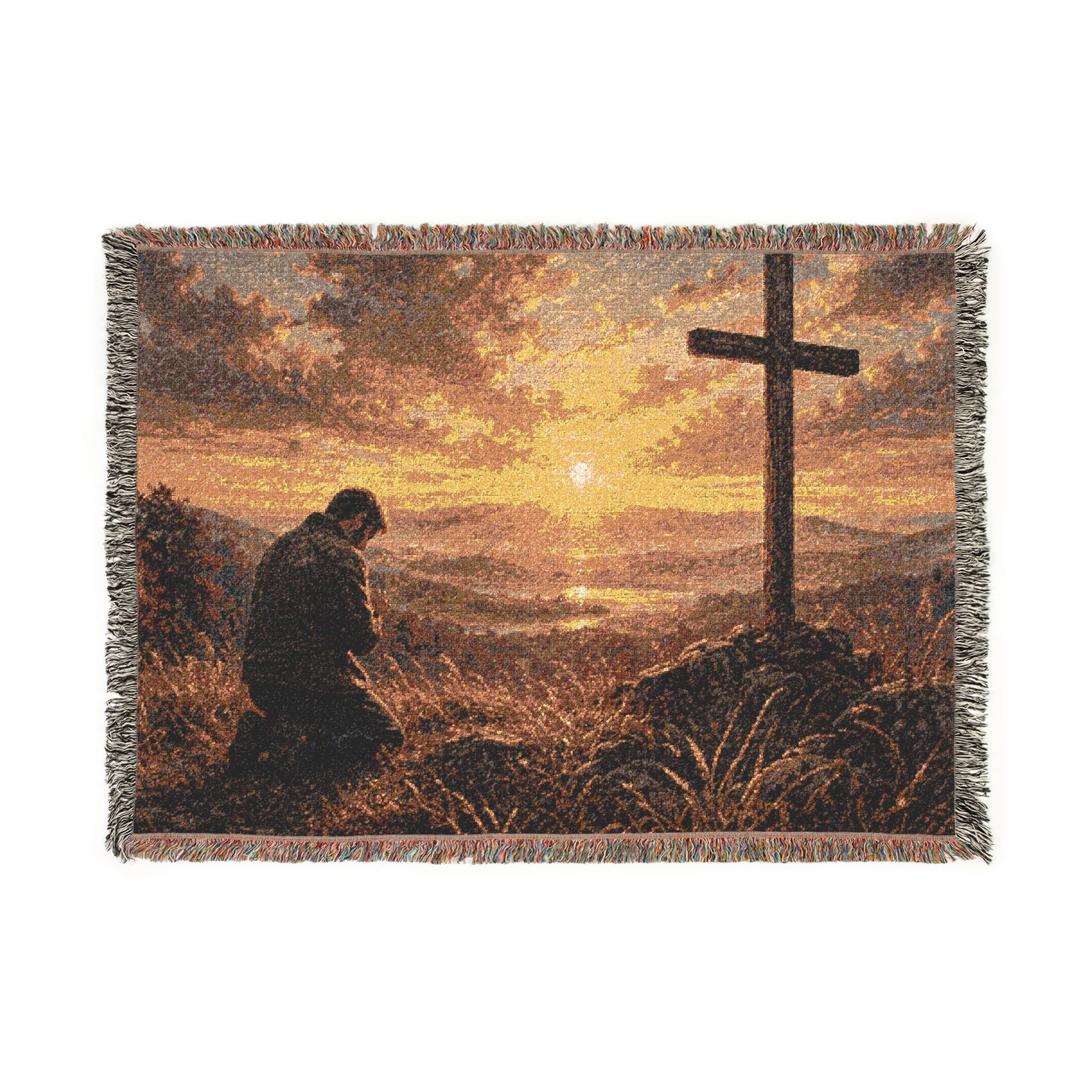 Prayer at the Cross Woven Blanket — Inspirational Christian Throw for Devotion & Memorial