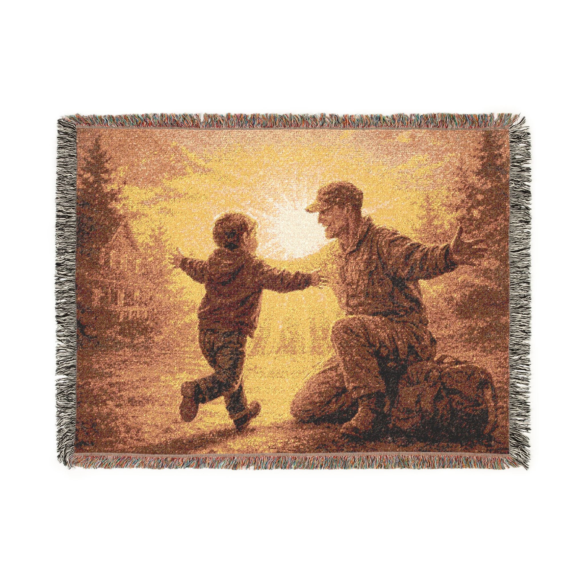 Woven Blanket - Father and Son Sunset Scene Tapestry Throw