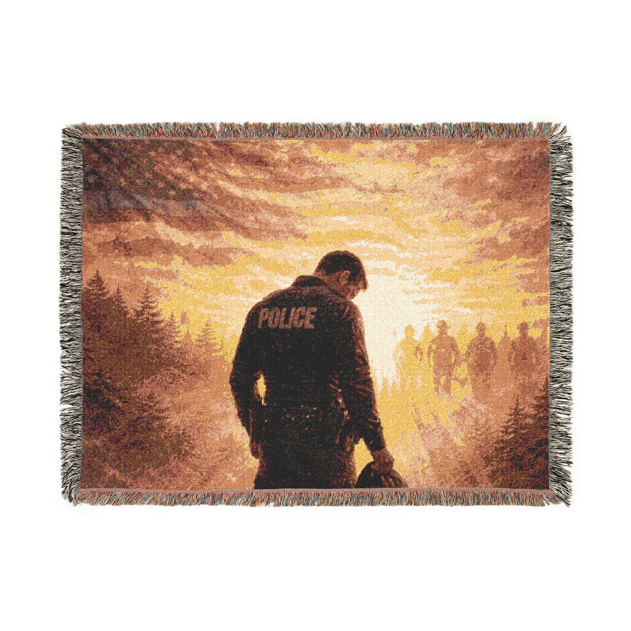 Woven Blanket - Police silhouette sunrise scene throw blanket